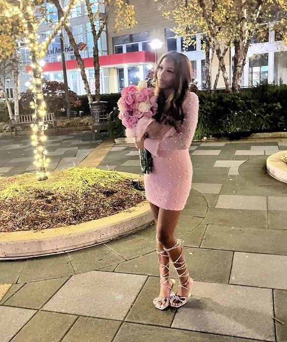 Elegant Beaded Sheath Pink Homecoming Dress - Short Prom Dress J3412 for Formal Events & Special Occasions