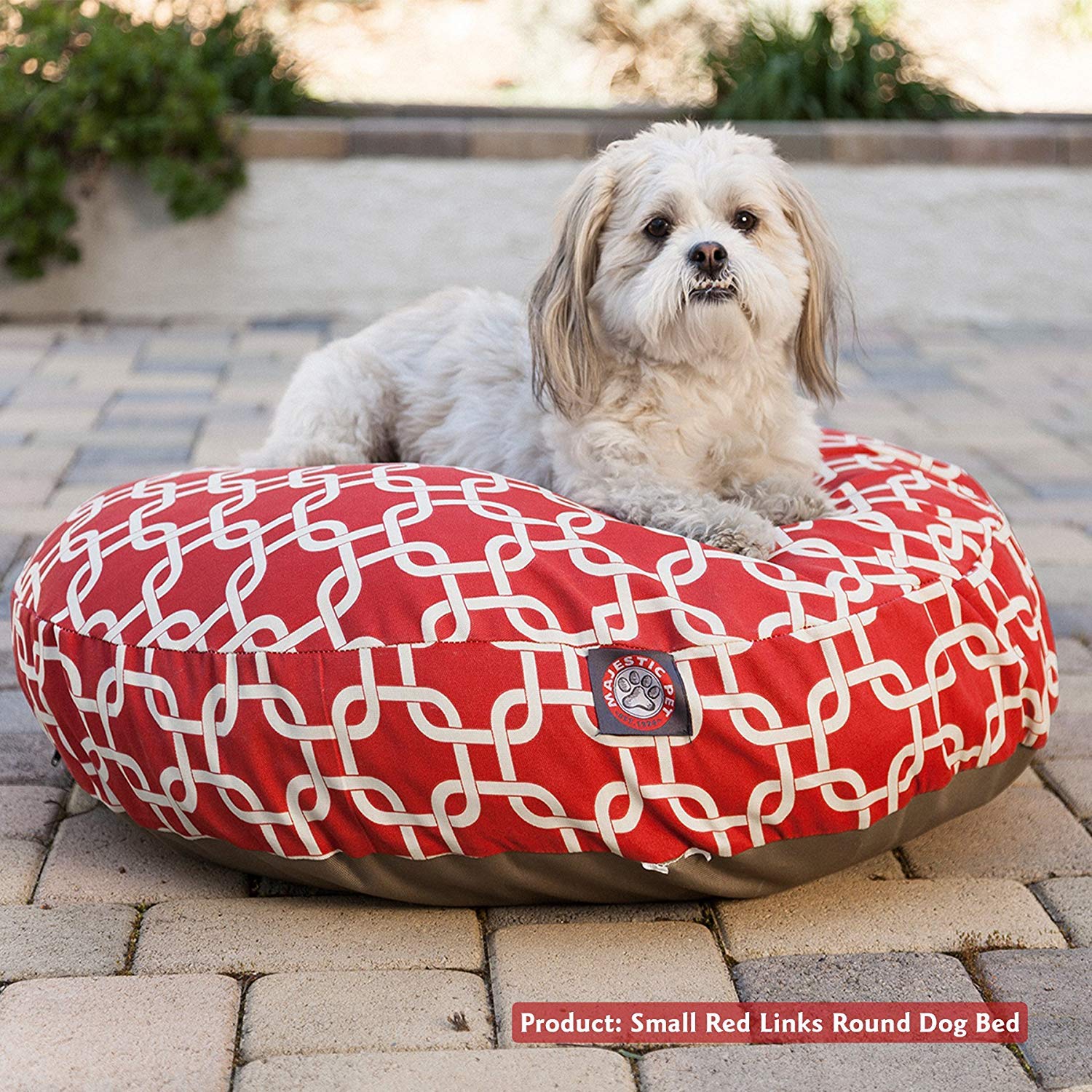 Majestic Pet Products Medium Round Gray Links Indoor/Outdoor Dog Bed - Removable & Washable Cover - Perfect for Home, Yard, or Travel Use