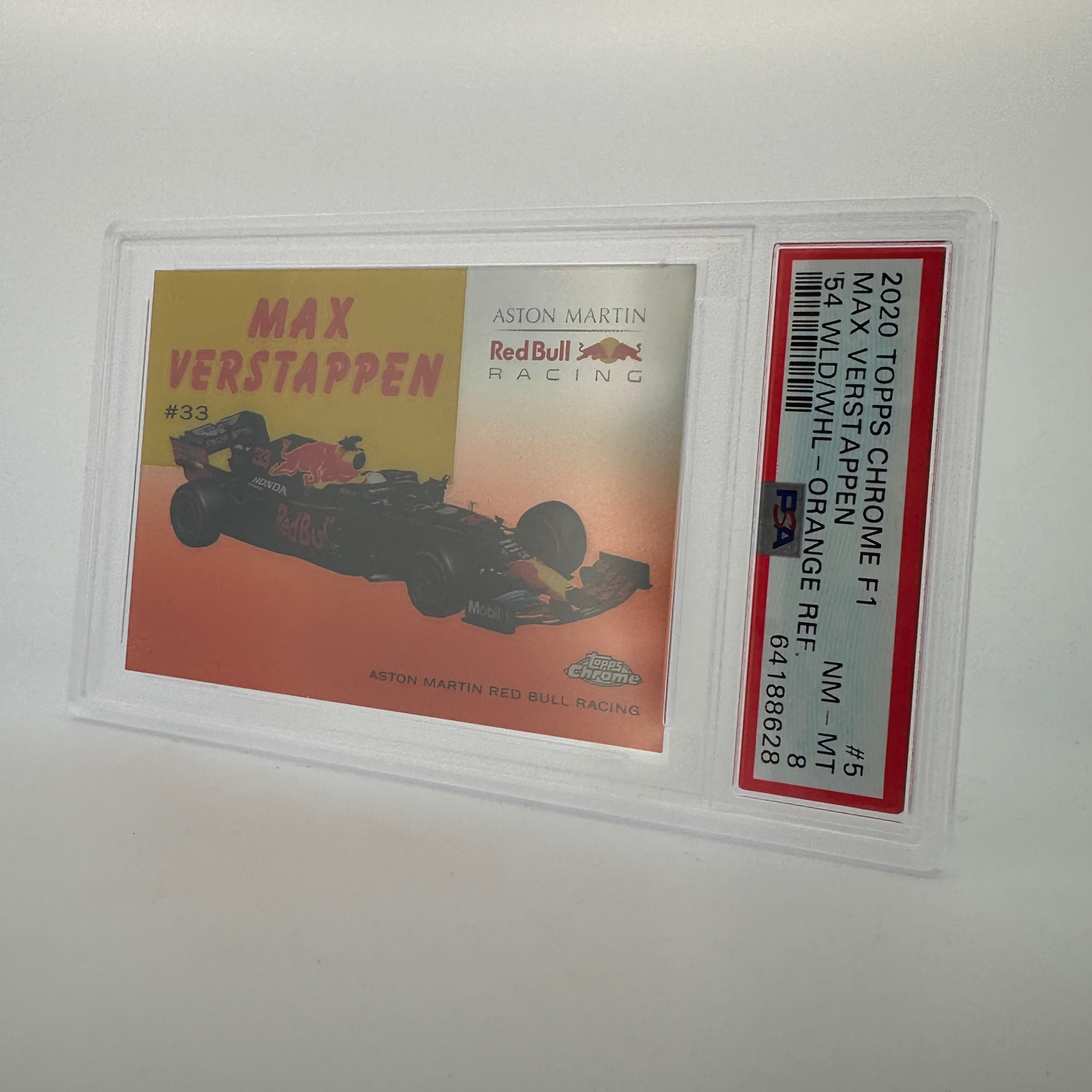 PSA 8 Graded 12/25 Max Verstappen World On Wheels #54W Orange Refractor - Rare Racing Collectible for Display & Investment