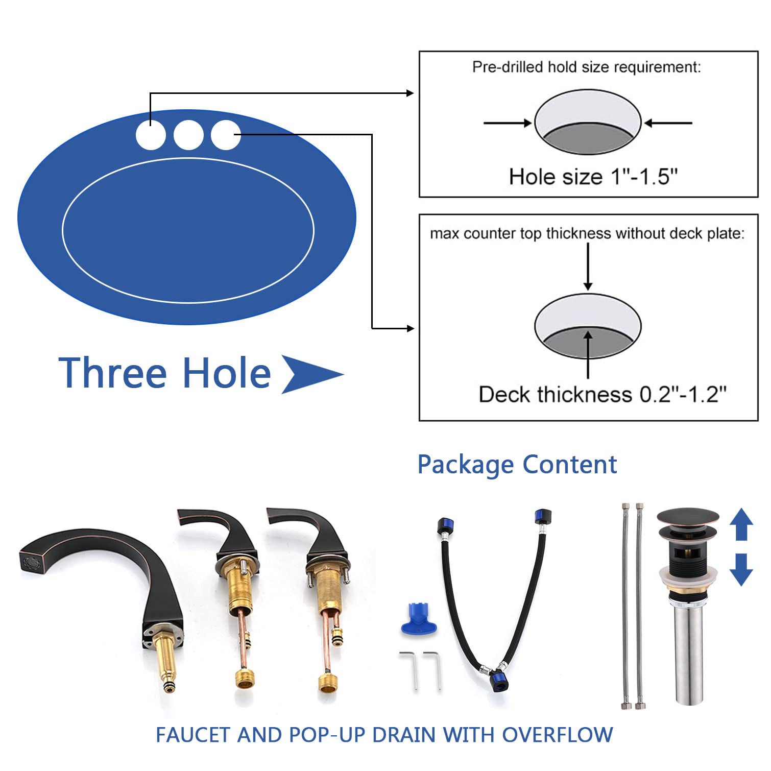 Oil Rubbed Bronze Widespread Bathroom Faucet - 2 Handle 8 Inch Brass Bathroom Sink Faucet for 3 Hole Lavatory with Pop Up Drain & Supply Lines - Perfect for Modern Bathroom Vanities & Powder Rooms