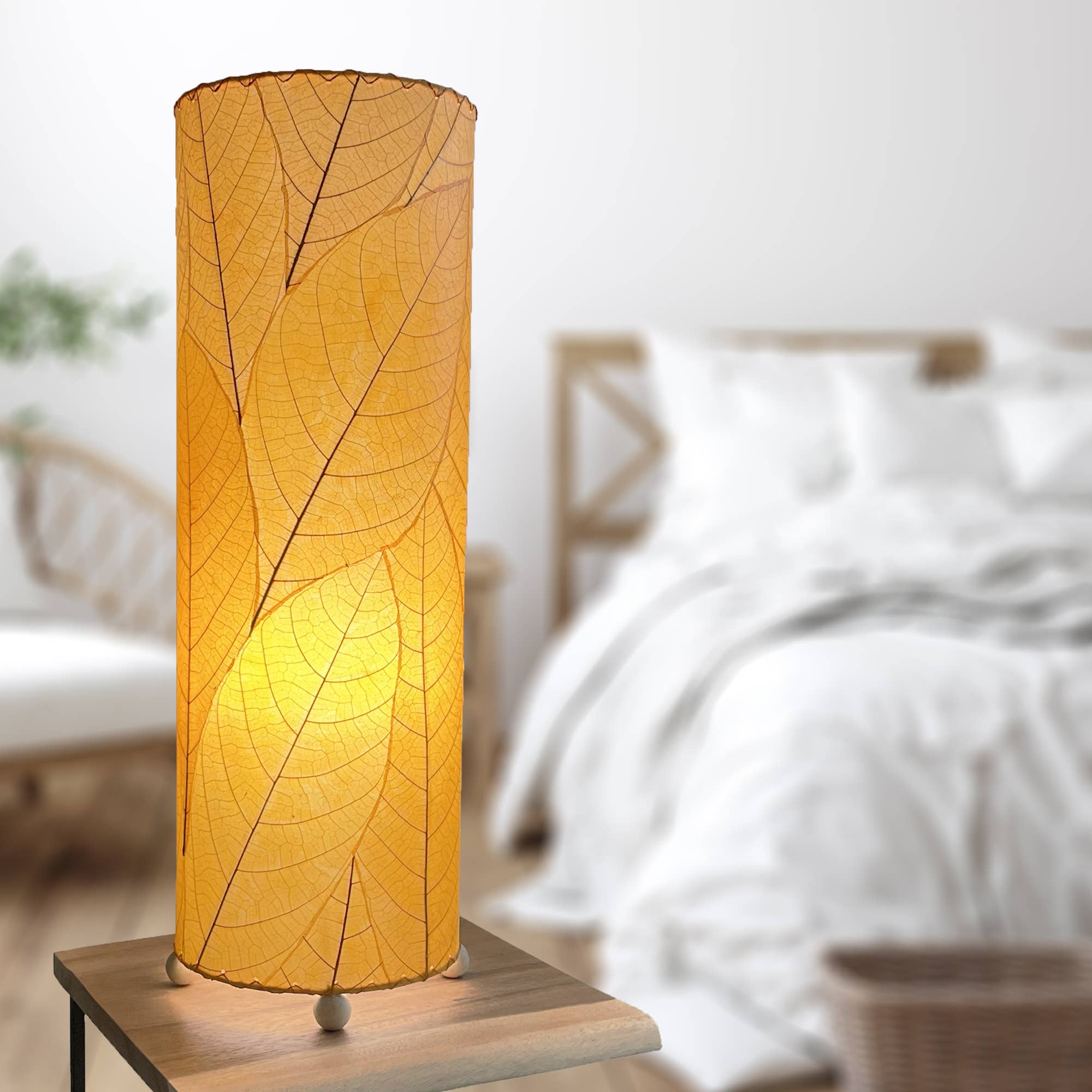 24 Inch Cocoa Leaf Cylinder Table Lamp - Orange Shade Modern Home Decor for Living Room, Bedroom, Office Lighting