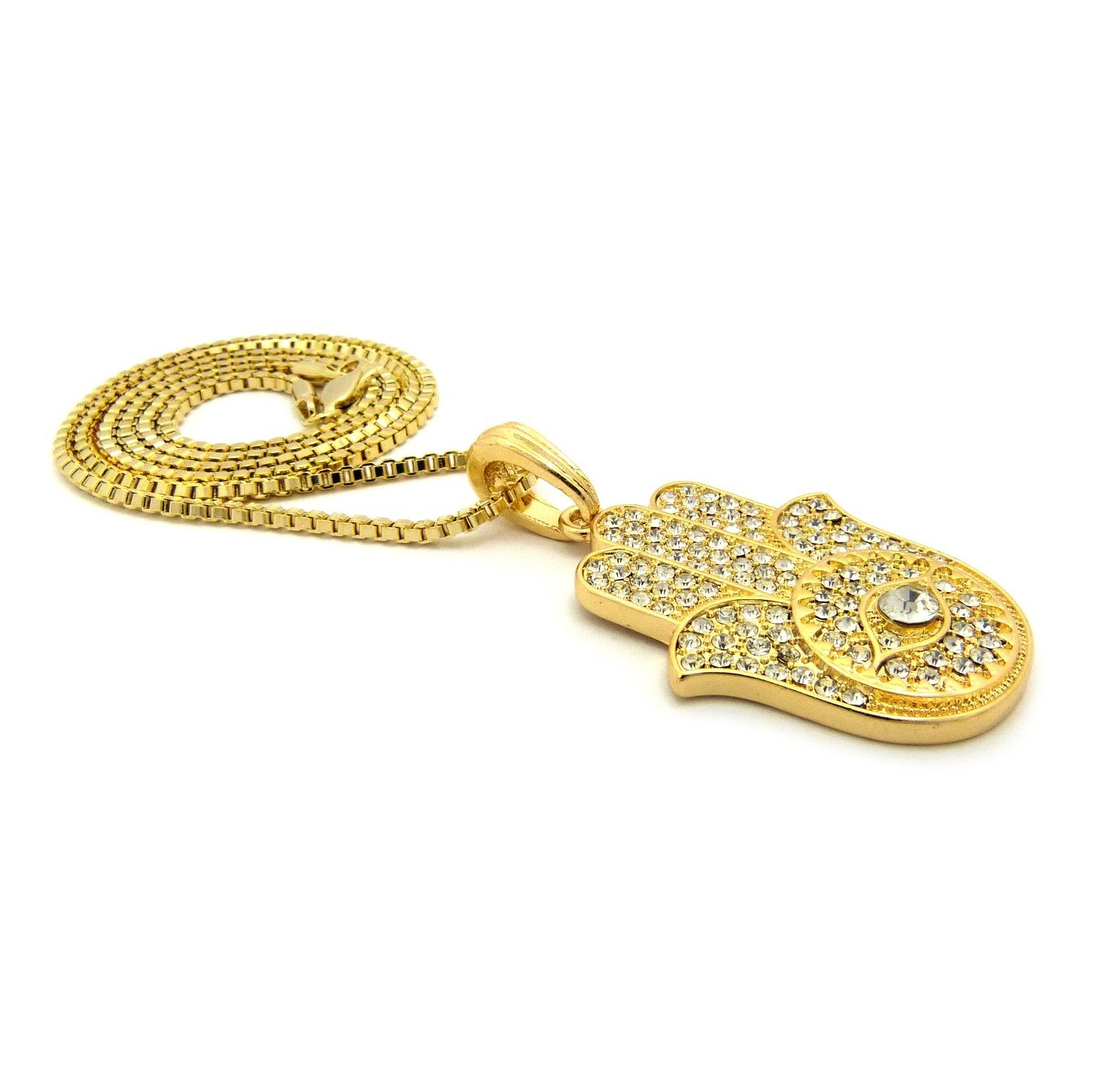 Stunning ICED Out Hamsa Hand Pendant with 2mm 24