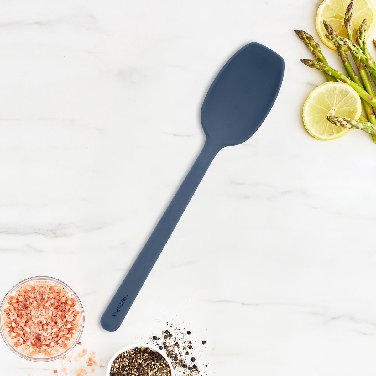 Premium Platinum Silicone Flat Head Spoon - Soft, Durable & BPA-Free Kitchen Utensil for Baby Feeding, Cooking & Baking (Navy Blue) - Ideal for Infants, Toddlers & Home Chefs