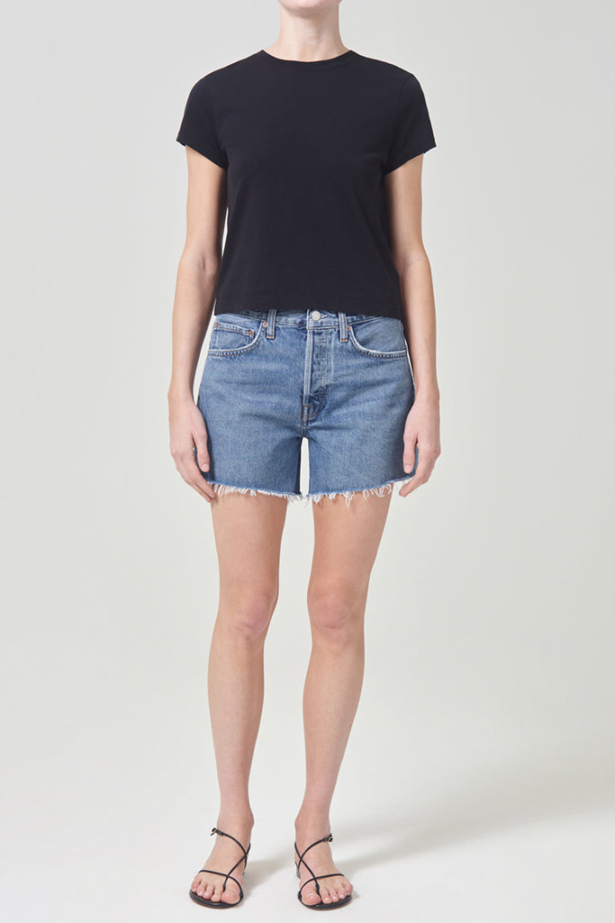 AGOLDE Parker Long Short Skywave - High Waisted Denim Shorts for Women | Trendy Distressed Casual Wear for Summer & Beach Outfits