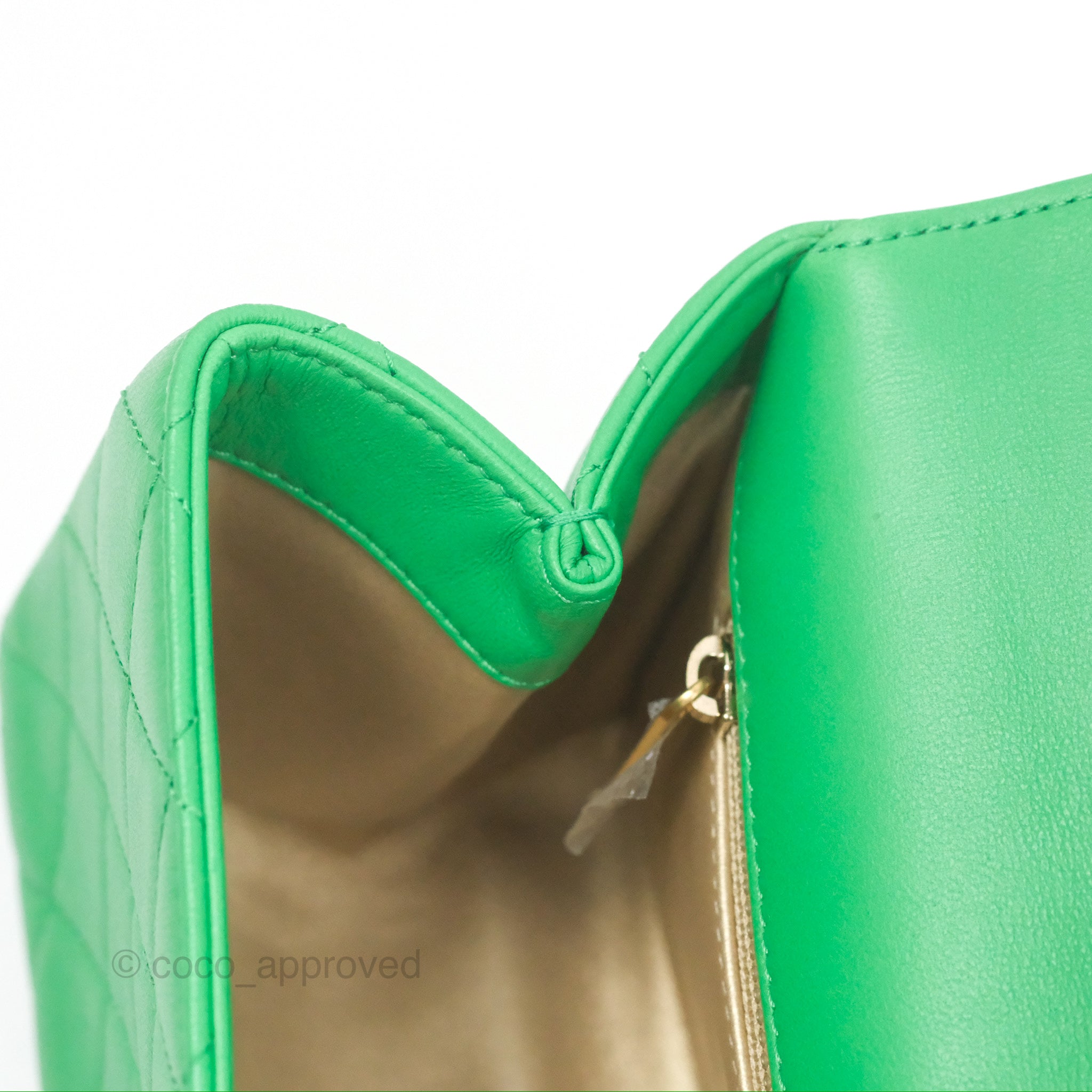 Chanel CC Quilted Flap Bag With Top Handle - Green Calfskin Leather Crossbody Bag with Gold Hardware | Luxury Designer Handbag for Women, Perfect for Date Night & Special Occasions