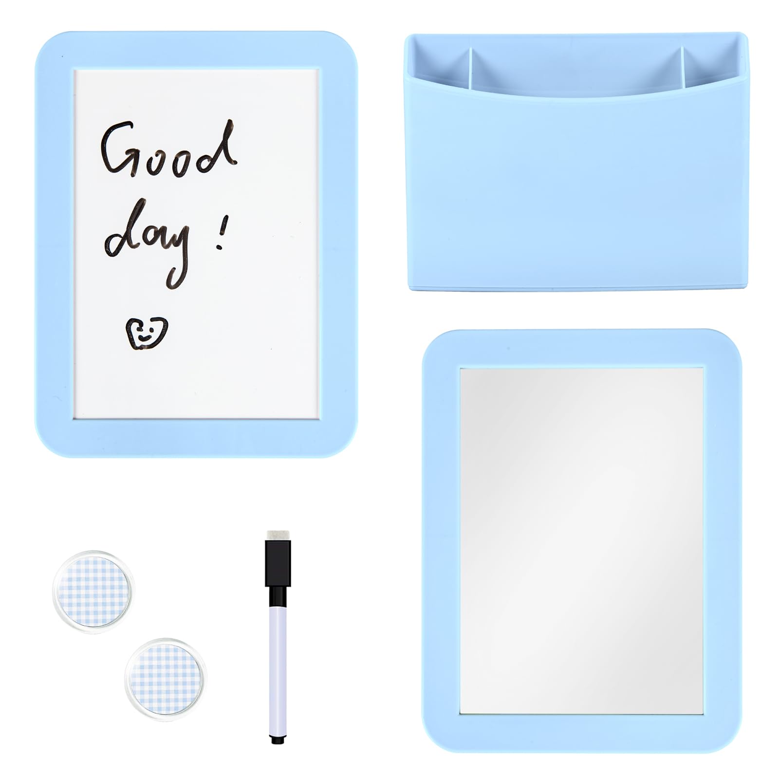 Blue Locker Organizer for Girls with Whiteboard, Mirror & Pen Holder - Stylish School & Office Locker Decor - Perfect for Back to School Supplies, Notes & Daily Organization