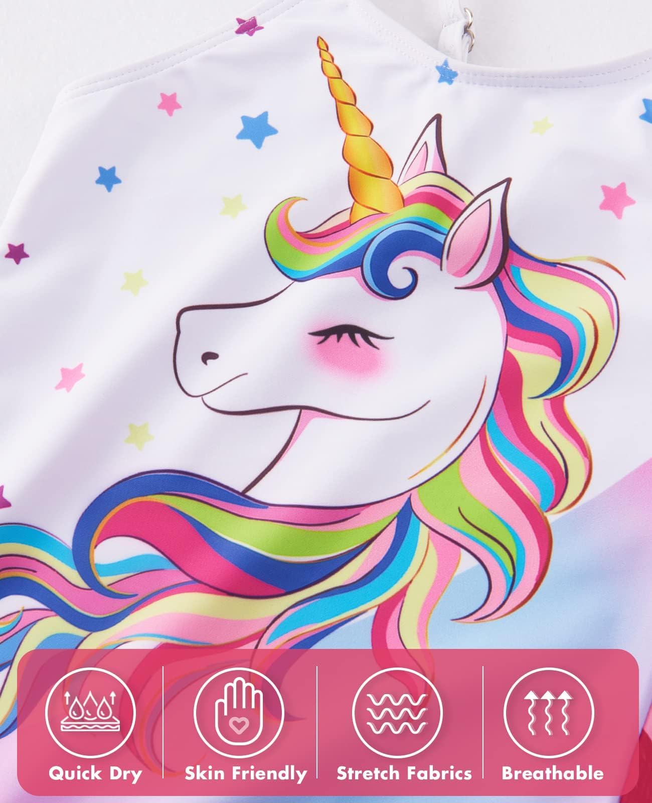 WAWSAM Unicorn Girls One Piece Bathing Suit - Rainbow Swimsuit for Kids & Toddlers | UV Protection Swimwear for Beach, Pool & Summer Water Play