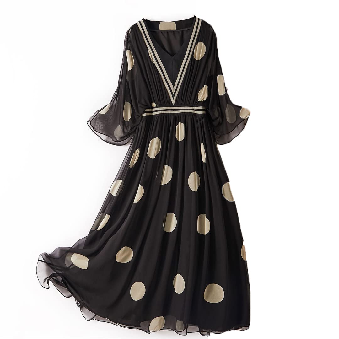 100% Pure Silk Women's Deep V-Neck Long Dress - Elegant Beach Cover Up, Summer Evening Gown & Boho Chic Robe for Vacations, Weddings & Date Nights