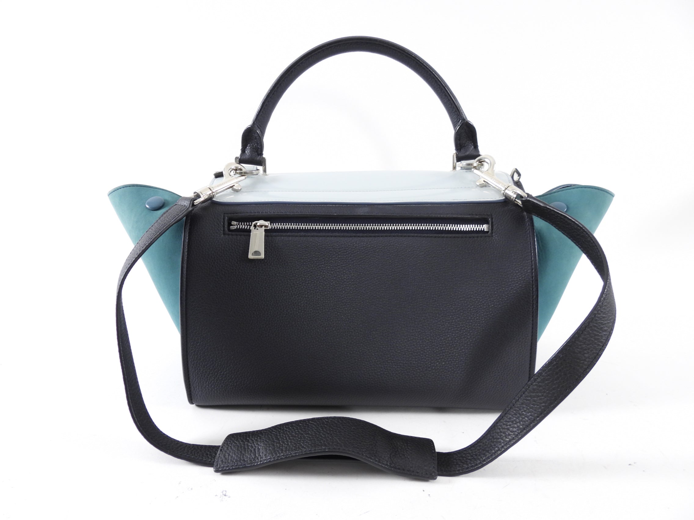Celine Small Tri-Color Blue Trapeze Handbag with Silver Hardware - Perfect for Work, Travel & Everyday Use