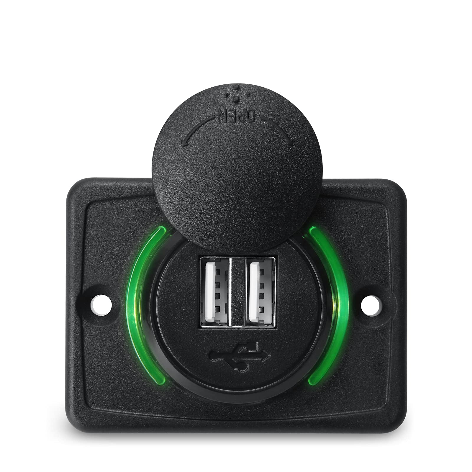 12V RV USB Charger - Dual Port Quick Charge 3.0 Wall Mount Charging Station with LED Indicator & Protective Cap for Car, Camper, Boat, Marine, SUV, ATV (Black) - Perfect for Road Trips & Outdoor Adventures