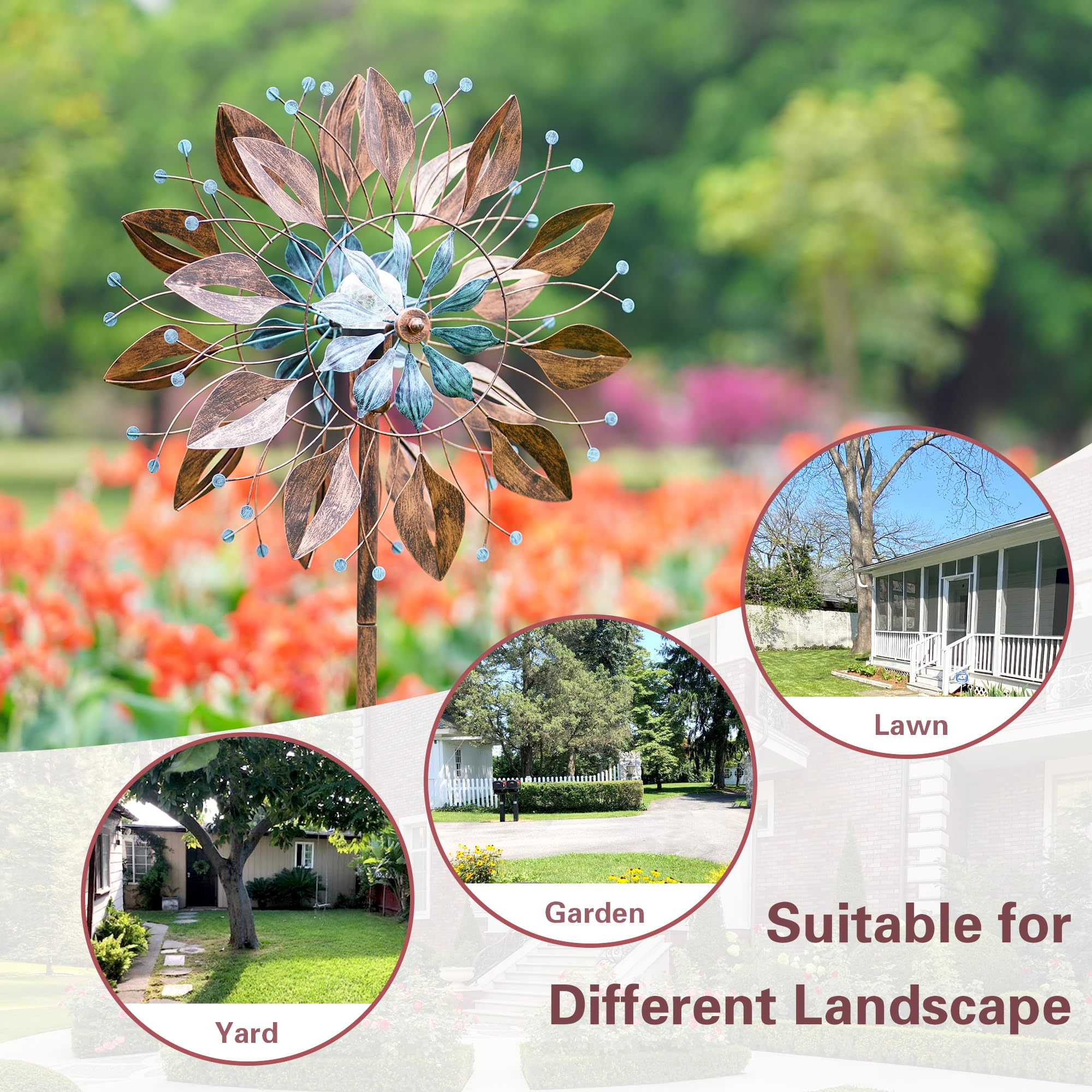 Solar Powered Large Metal Wind Spinner for Yard & Garden - 87