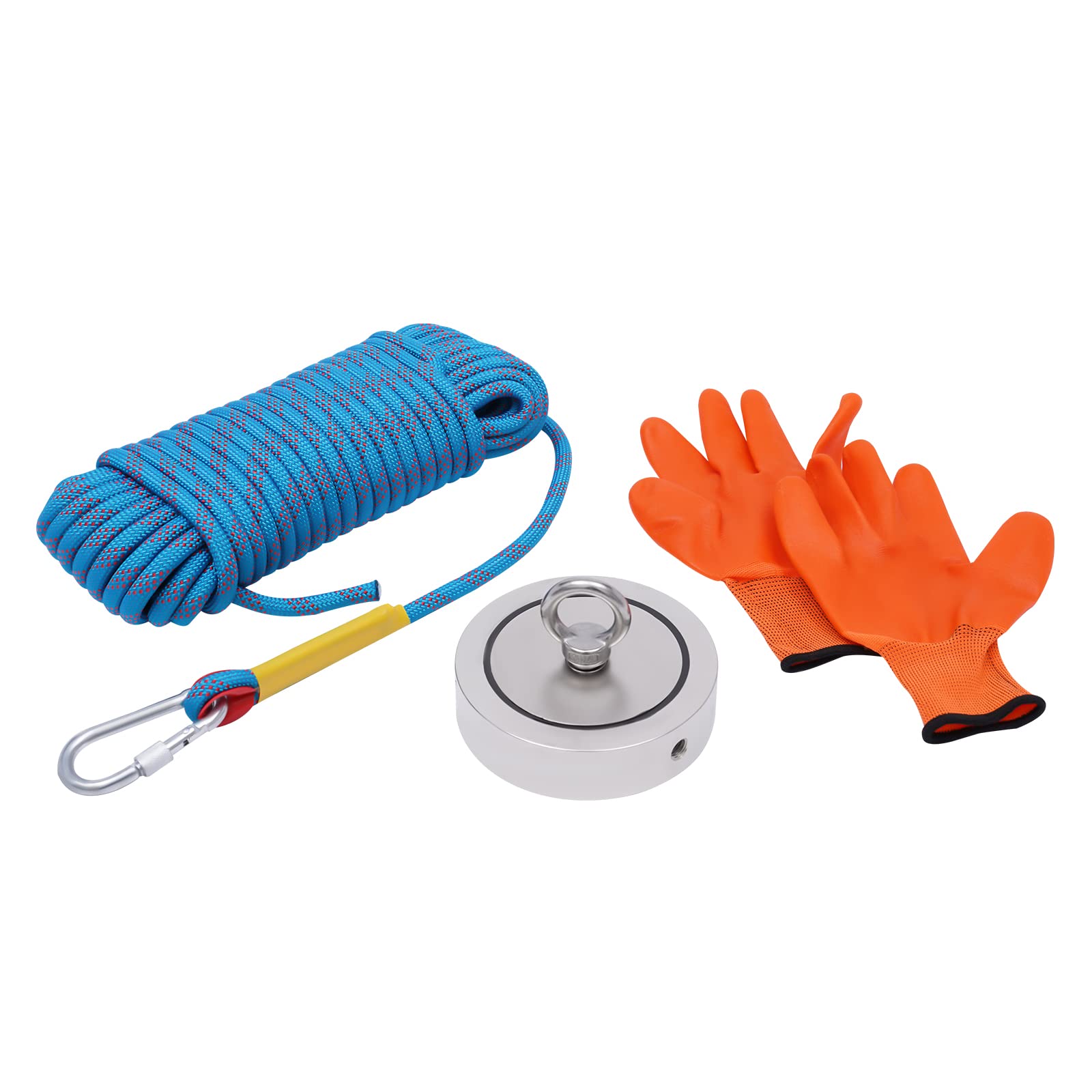 4000 lb Heavy Duty Double Sided Fishing Magnet Kit with 100ft High Strength Nylon Rope, Carabiner & Non-Slip Gloves - Perfect for Underwater Treasure Hunting, Metal Detecting and River Cleanup