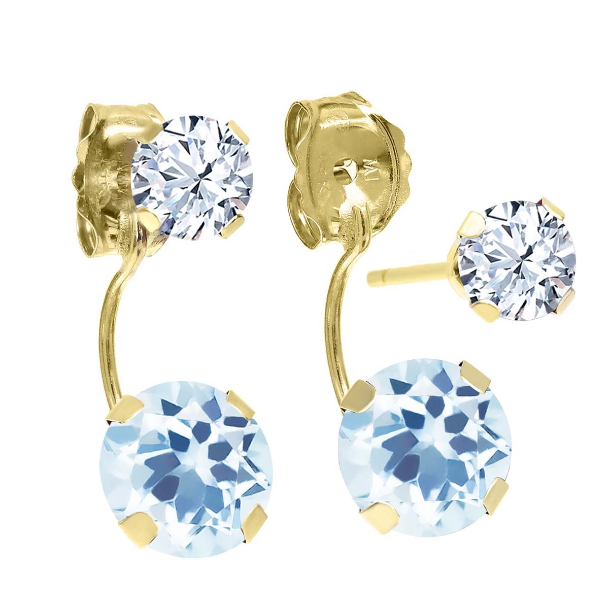 3.05 Ct Round Sky Blue & White Topaz 14K Yellow Gold Earrings for Women - Gem Stone King | Elegant Jewelry for Parties, Weddings & Special Occasions