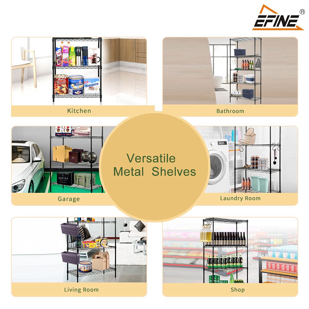 EFINE 2-Pack 5-Shelf Heavy Duty Steel Wire Shelving Unit with Adjustable Shelves, NSF Certified, 100lbs Capacity Per Shelf - Black (23.6