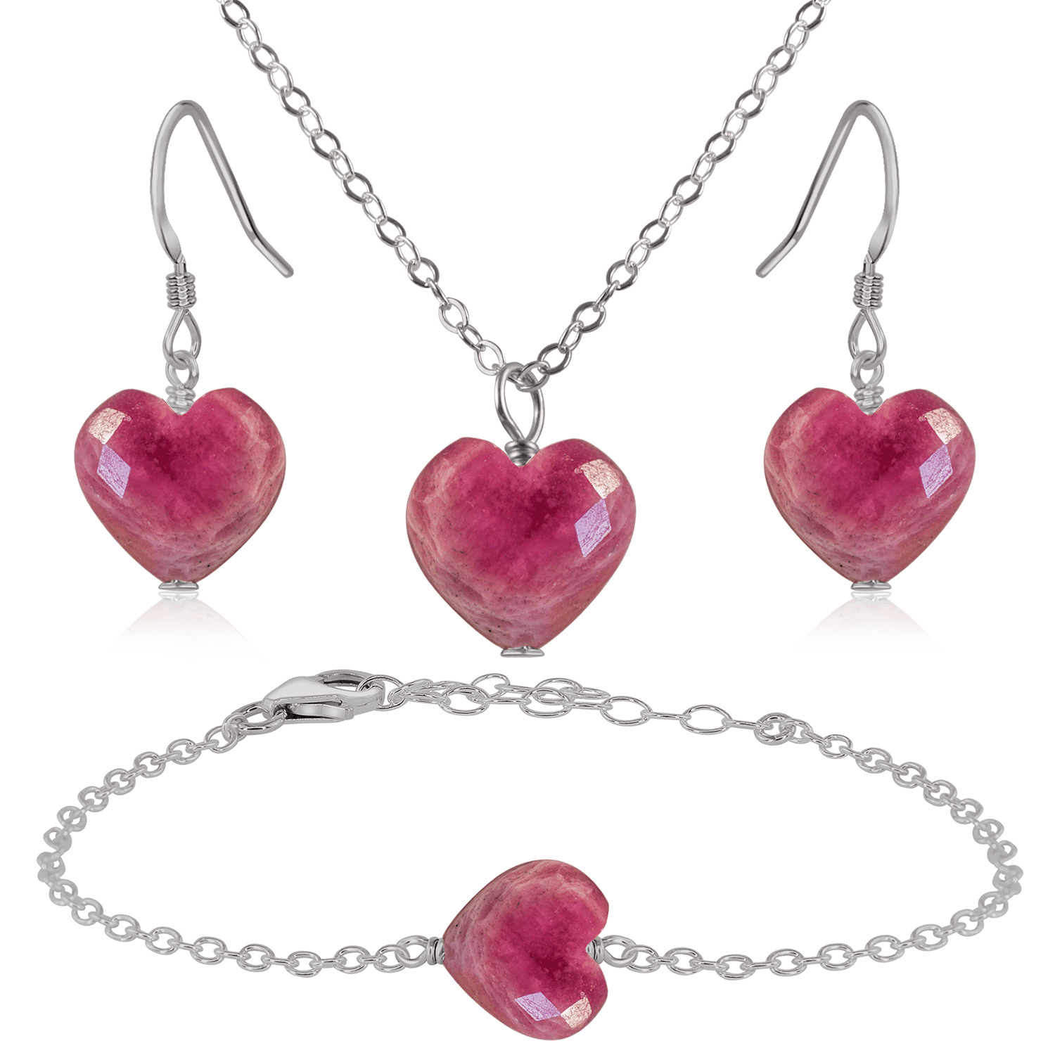 Ruby Crystal Heart Jewelry Set for Women - Elegant Necklace & Earrings Gift Set - Perfect for Valentine's Day, Anniversary & Romantic Occasions