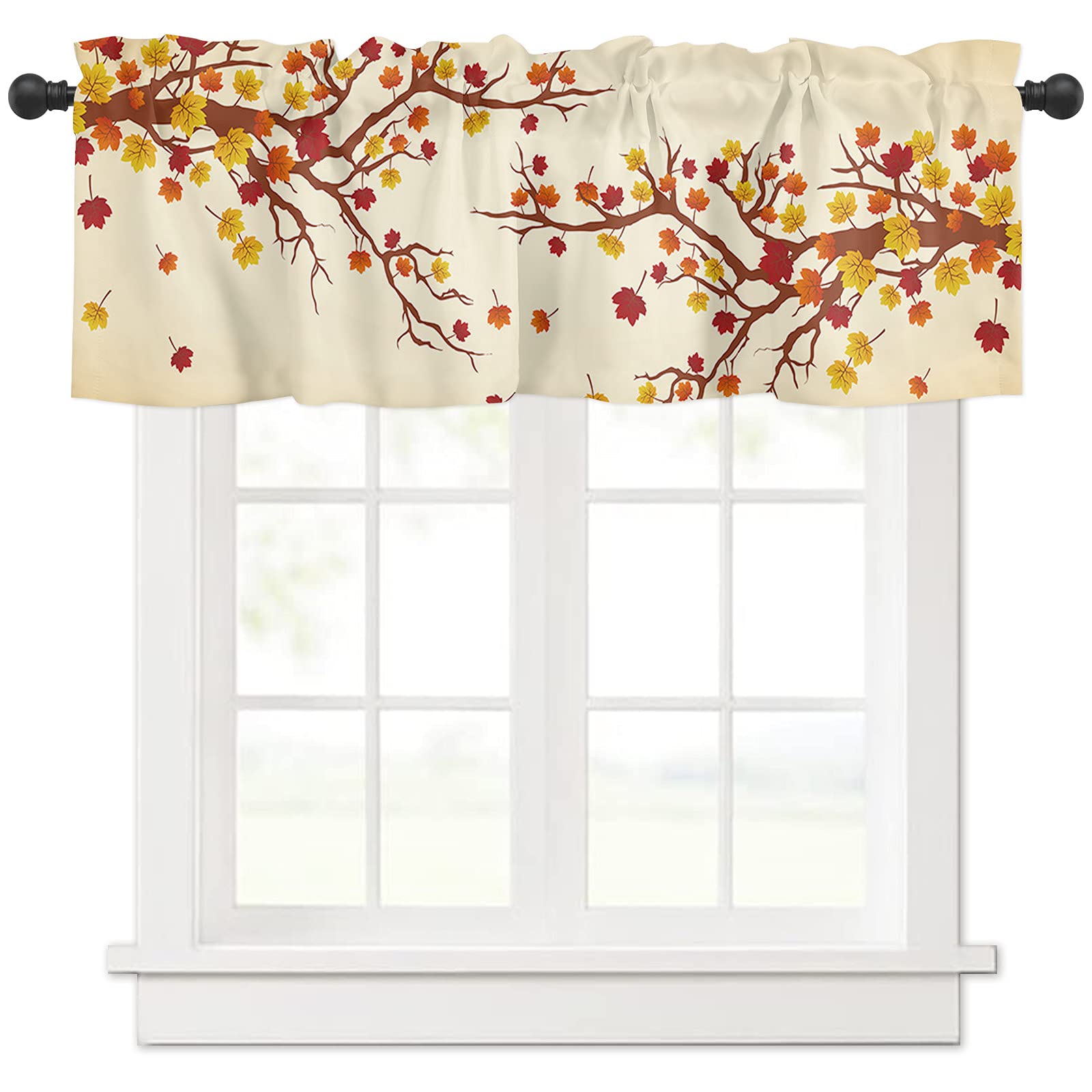 Autumn Branch Pattern Window Valance - 54x18 Inch Short Cafe Curtain Topper for Kitchen, Living Room & Bedroom - Perfect for Fall Decor & Cozy Home Styling