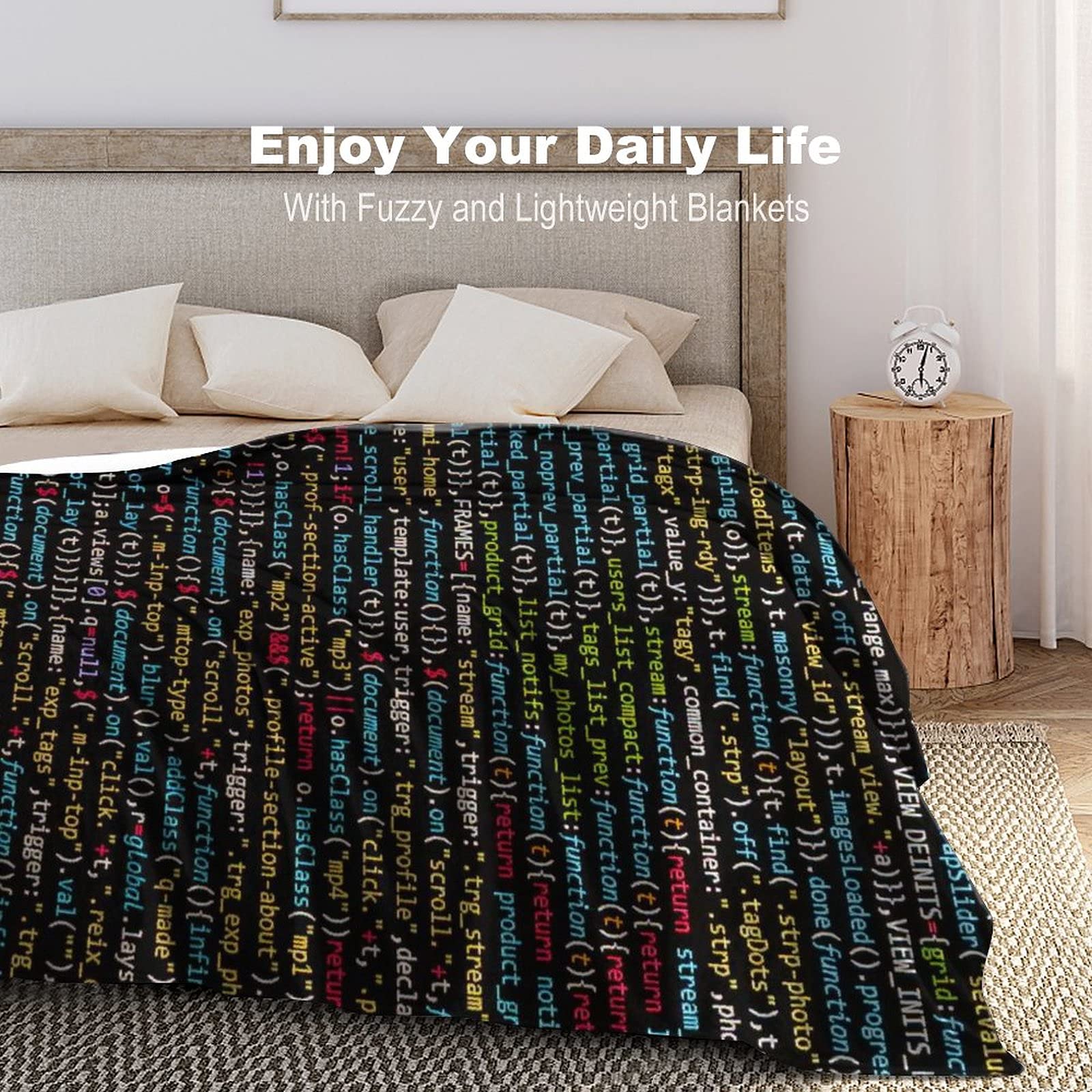Funny Programmer Code Custom Flannel Throw Blanket - 40x50 Inches Soft Cozy White Blanket for Bed, Couch, Sofa, Office & Camping - Perfect Gift for Developers & Tech Lovers