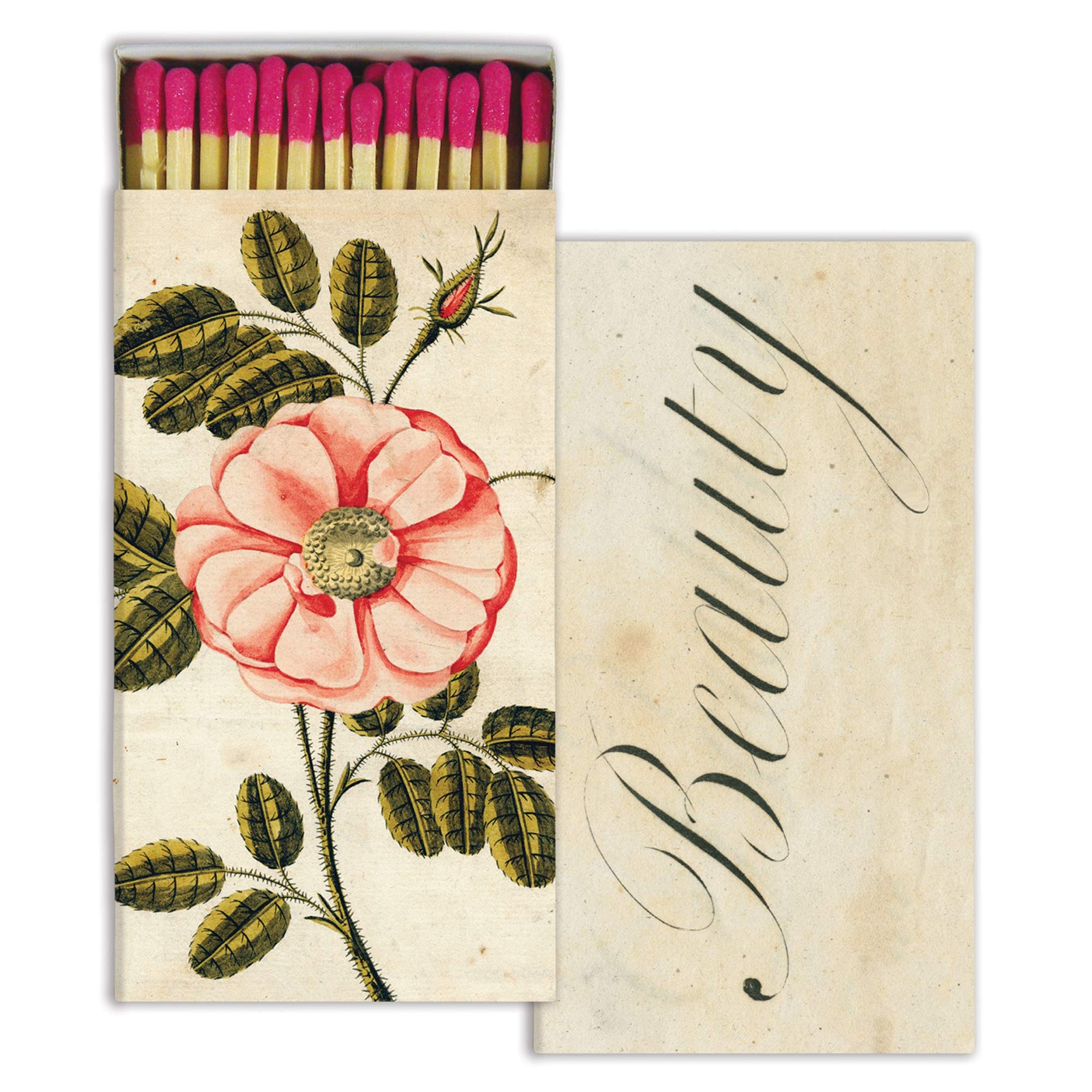 Decorative La Rose & Beauty Match Boxes with Long Kitchen Matches - Perfect for Lighting Candles, Grills, Fireplaces, Campfires & More | Set of 3 Large Matchboxes for Home Décor, Wedding Favors & Gift Giving