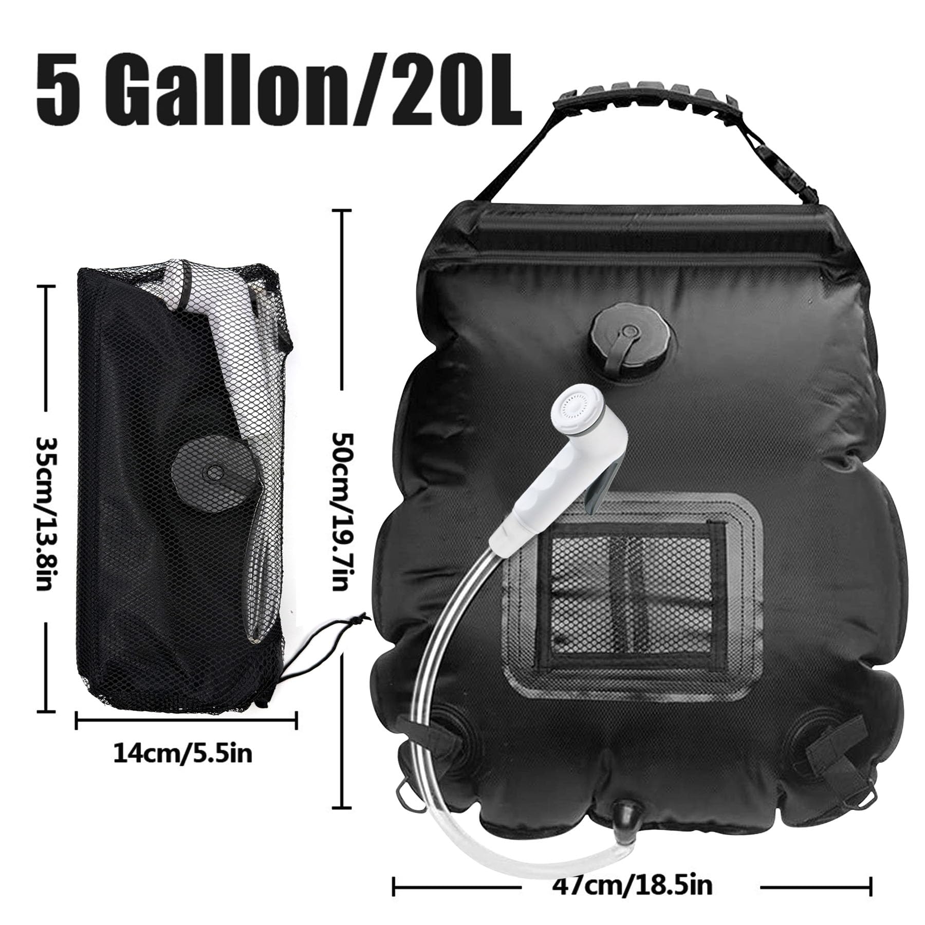 20L Solar Shower Bag - Portable Outdoor Camping Shower with Temperature Display & Adjustable Showerhead - Solar Powered Hot Water Heater for Camping, Hiking, Beach, RV Trips & Emergency Use