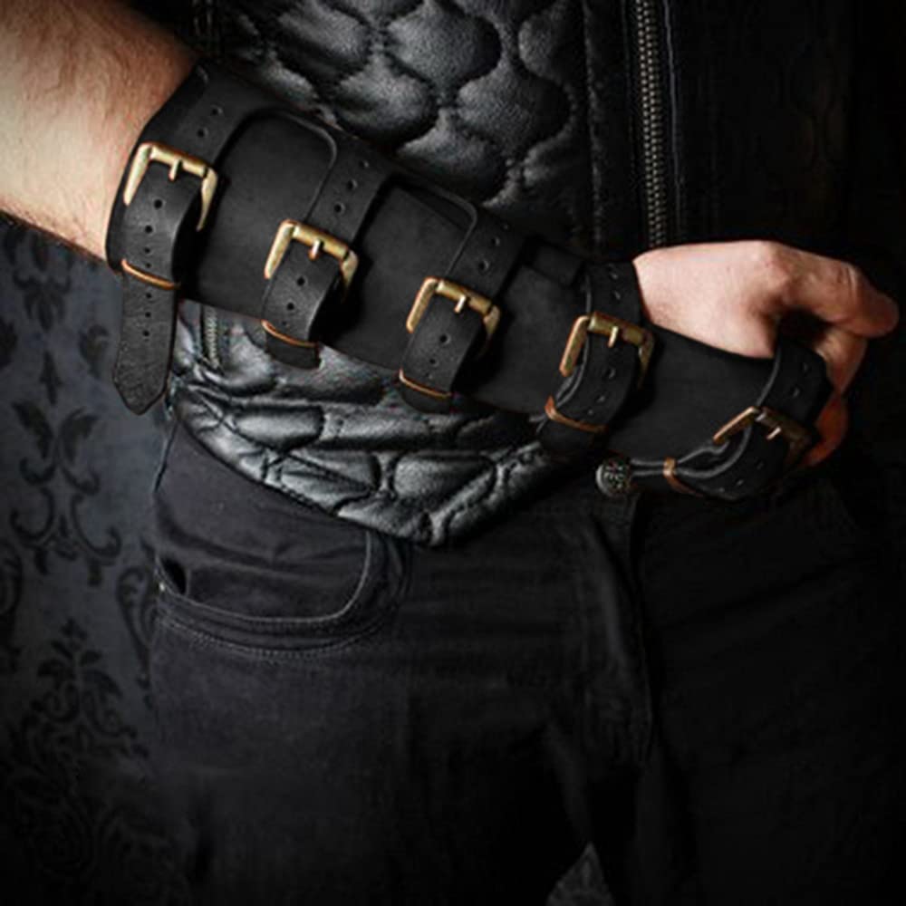 Medieval Gauntlet Wristband - Punk Gothic Faux Leather Armor Bracer with Buckles for Cosplay, LARP & Renaissance Fairs | Costume Accessory for Halloween & Historical Reenactments