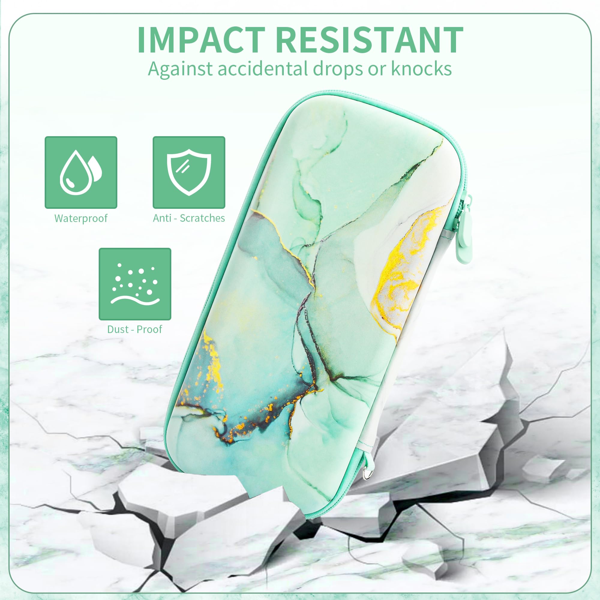 Premium Shockproof Hard Shell Carrying Case for Nintendo Switch OLED - Travel Bag with PC Protective Cover, Screen Protector, Shoulder Strap & 2 Thumb Grips (Green Marble) - Perfect for Gaming on the Go, Travel Protection & Accessory Storage