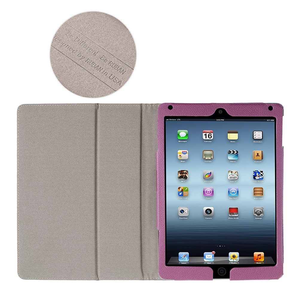 Premium PU Leather iPad Case for iPad 9.7 Inch (2018/2017/Air 2/Air 1) - Shockproof Corner Protection & Scratch-Resistant Smart Cover with Auto Sleep/Wake - Purple Folio Stand Case for Work, School & Travel