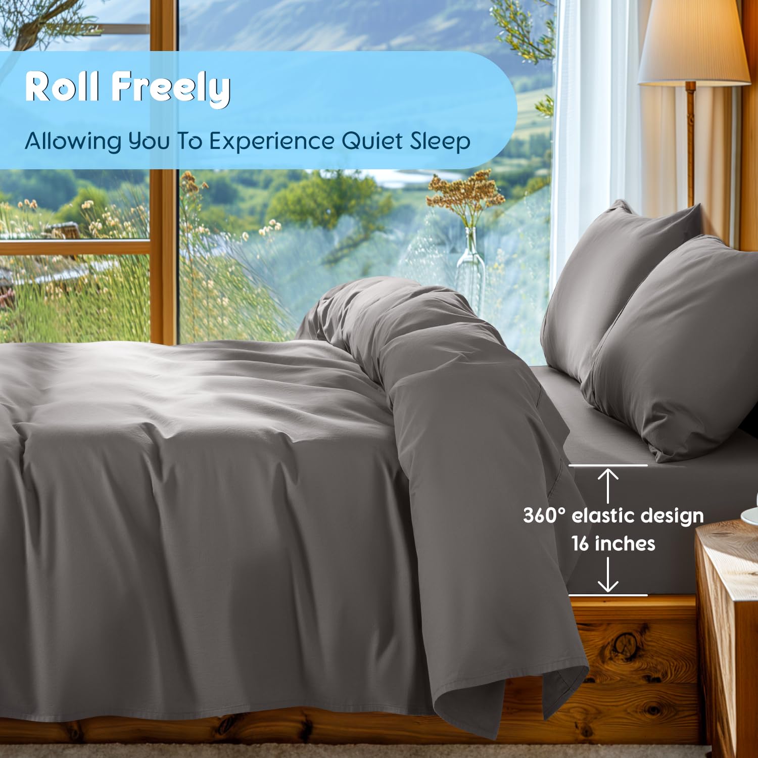 SONORO KATE 100% Egyptian Cotton Sheets Set - 1000 Thread Count Luxury Sateen Bedding, Ultra Soft & Breathable Long Staple Sheets, 4-Piece Full Size Set (Dark Grey) - Perfect for Hotels, Guest Rooms & Premium Home Bedding
