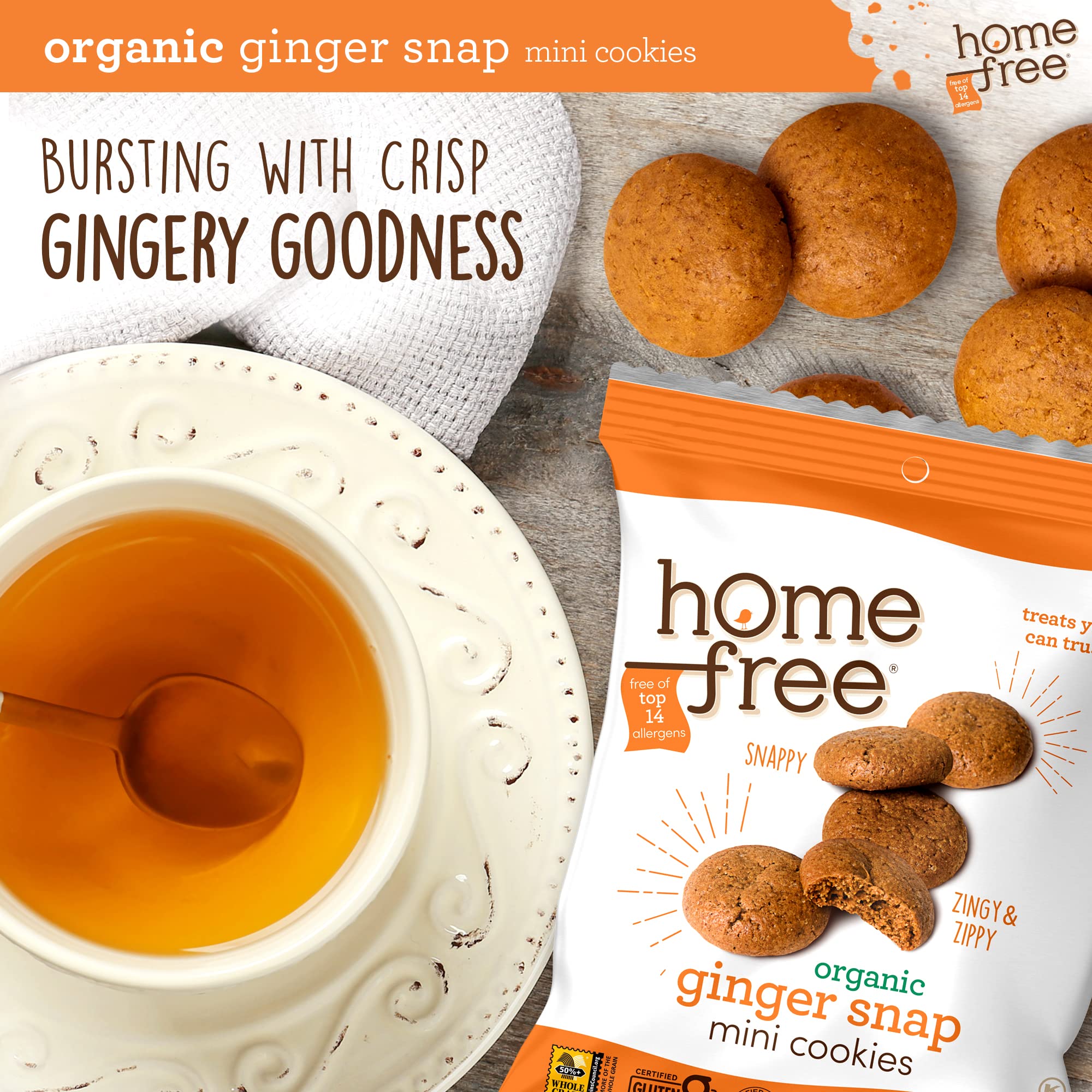 Organic Mini Ginger Snap Cookies - Gluten Free, Nut Free, Vegan, School Safe Snack - Individually Wrapped 0.95 oz Packs (64 Count) - Perfect for Lunchboxes, Allergy-Friendly Treats & On-the-Go Snacking