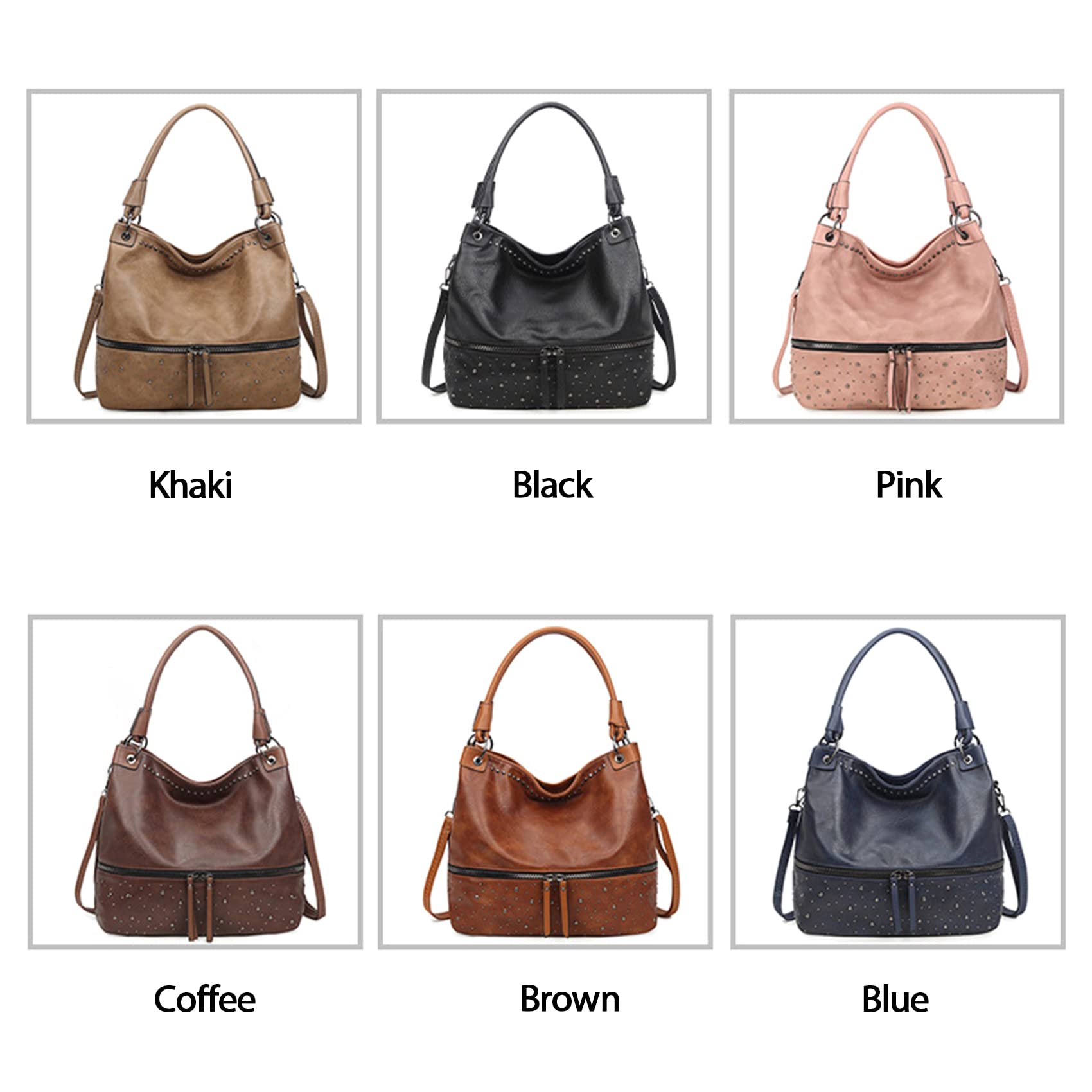 NOTAG Women's Fashion Handbags - PU Leather Crossbody & Shoulder Bags with Rivet Details | Perfect for Work, Travel & Everyday Use