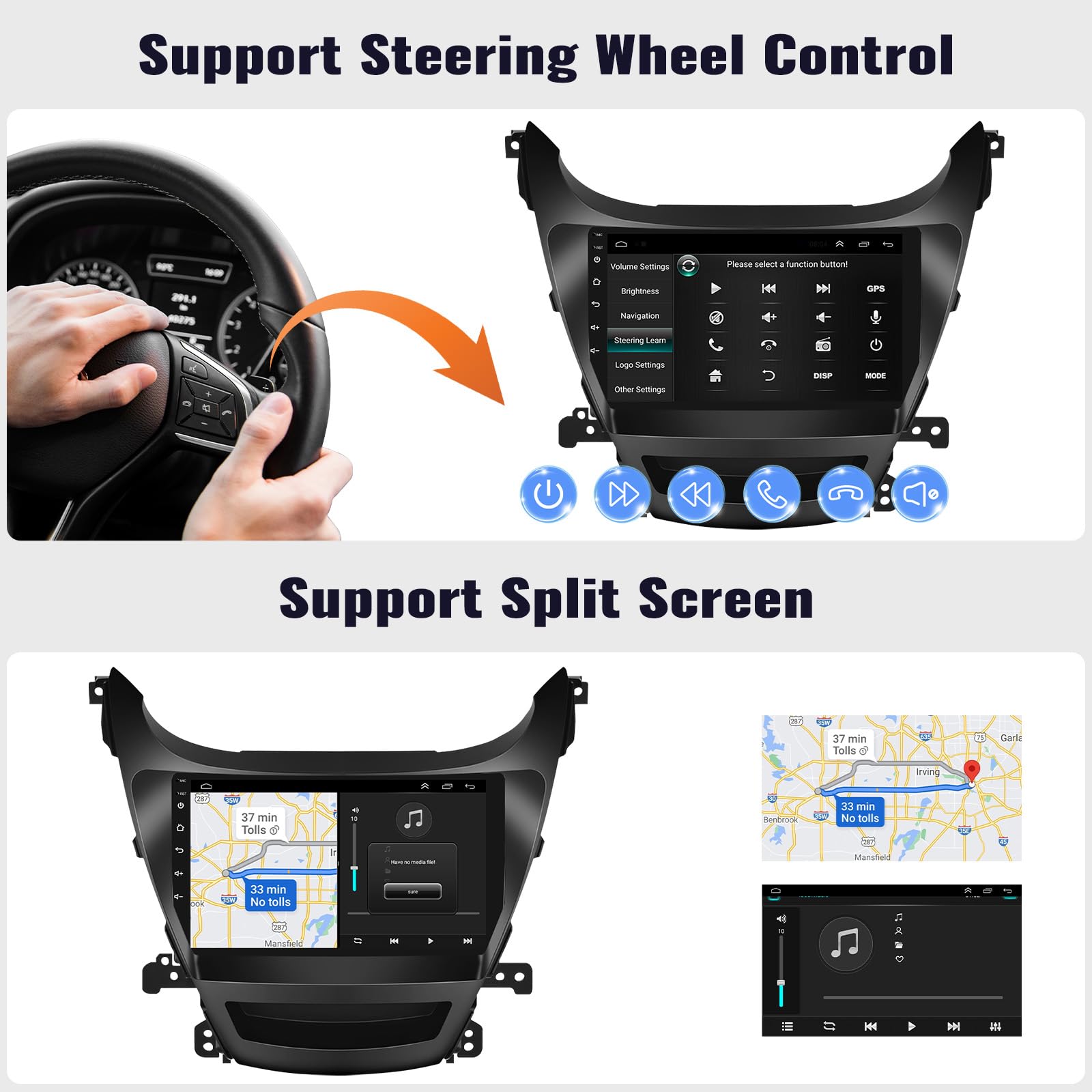 9 Inch Android 11 Car Stereo with 2GB RAM 32GB ROM - Wireless Apple CarPlay & Android Auto - Bluetooth Touchscreen GPS Head Unit for Hyundai Elantra 2014-2016 - Supports WiFi FM USB SWC & AHD Backup Camera - Perfect for Hands-Free Calling, Navigation & Entertainment While Driving