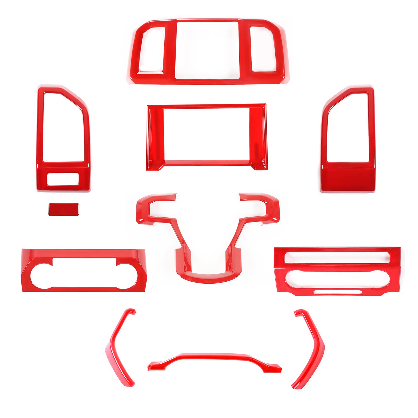 JeCar 11PCS Red Interior Trim Kit for Ford F150 2015-2020 - Steering Wheel, Dashboard & AC Vent Covers - Premium Car Accessories for Customization & Protection