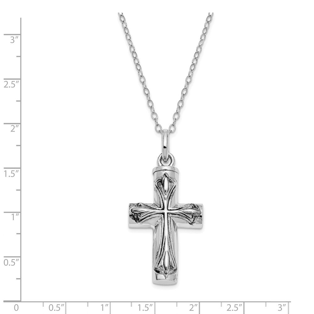 Antiqued Sterling Silver Cross Necklace - 18 Inch Ash Holder for Cremation Jewelry | Memorial Keepsake for Loved Ones