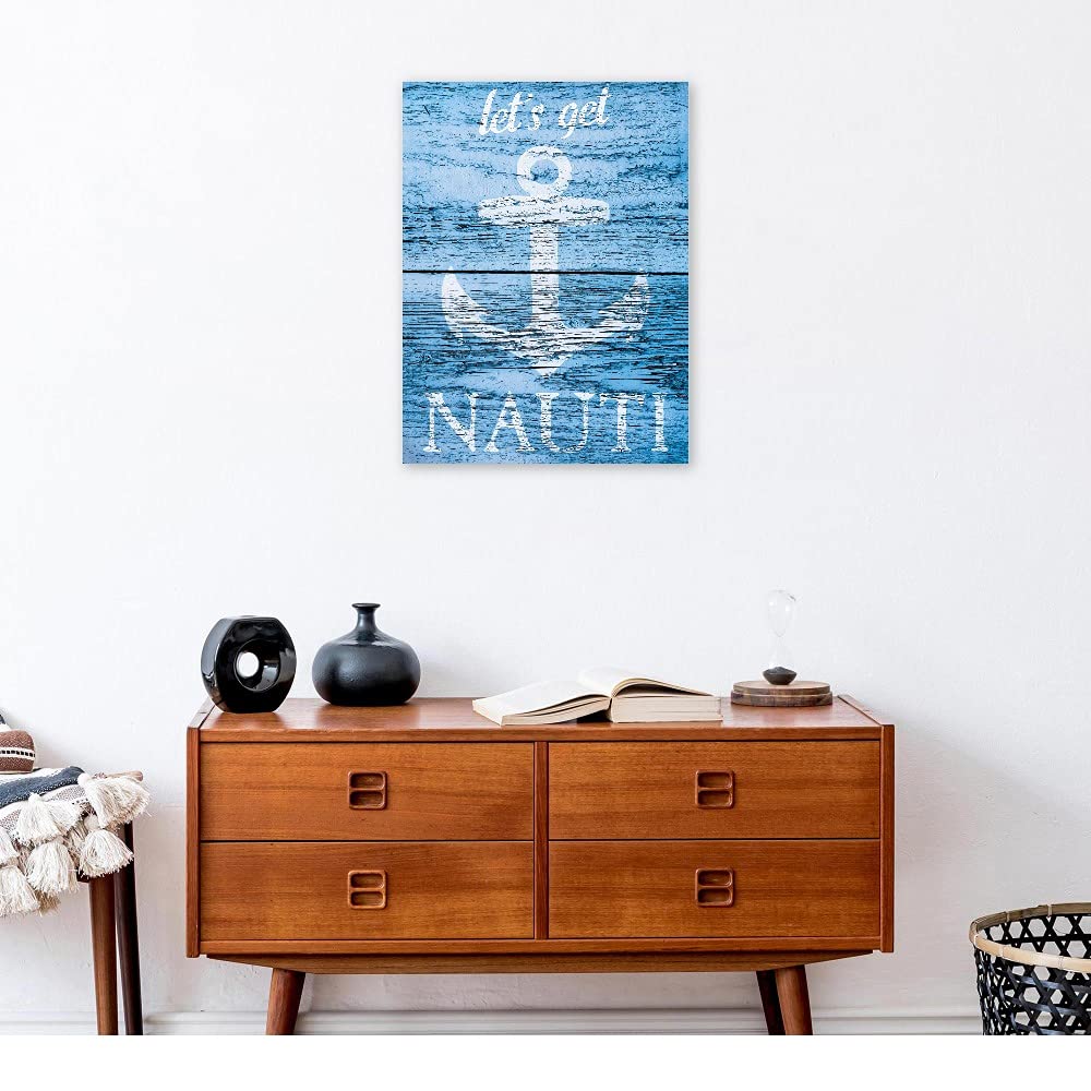 Let's Get Nauti Fine Art Canvas Wall Decor by Artist Cora Niele - 21x28 Inch Ready to Hang Painting for Living Room, Bedroom, Bathroom, Kitchen, Office & Dining Room - Perfect for Coastal & Nautical Home Decor