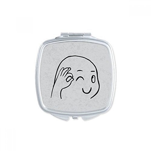 DIYthinker OK Gestures Cute Wink Black Happy Square Mirror - Portable Compact Pocket Makeup Mirror with Double Sided Glass - Perfect for Travel, Home Vanity & Handbag Essentials