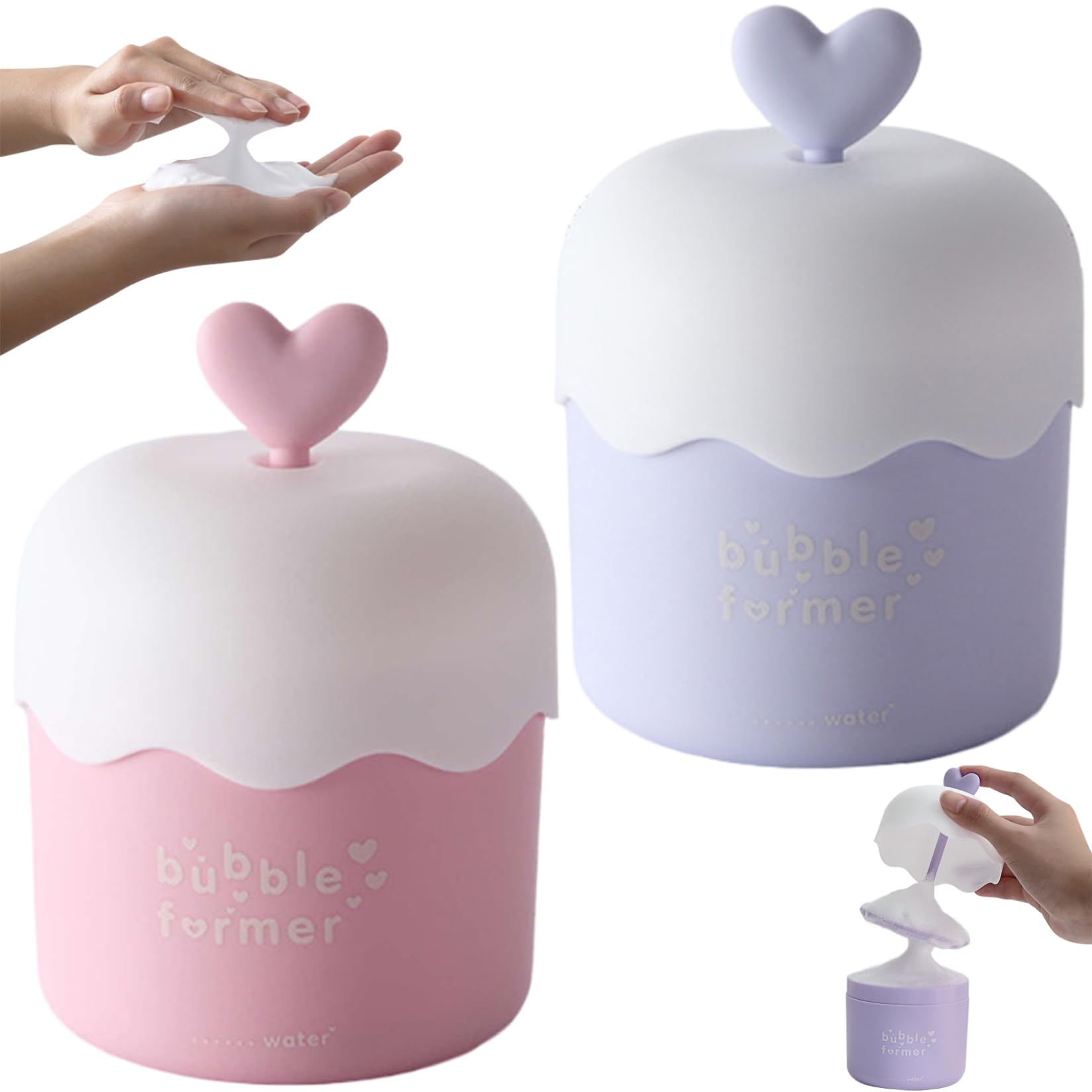2Pcs Heart Design Foamers for Face Wash - Fast Foaming Portable Bubble Cleanser Foamer, PP Skincare Foam Maker for Home & Travel - Perfect for Gentle Daily Cleansing & On-the-Go Skincare Routine