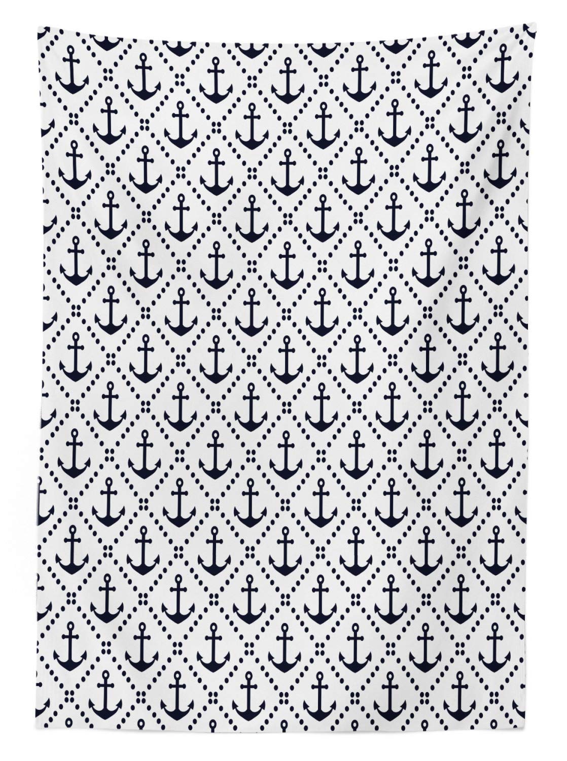 Ambesonne Geometric Outdoor Tablecloth - Nautical Chevron Pattern with Dotted Frames & Anchors, Washable Picnic Table Cover 58x120 Inches, Dark Blue & White - Perfect for Beach Parties, Backyard BBQs, and Outdoor Dining Decor