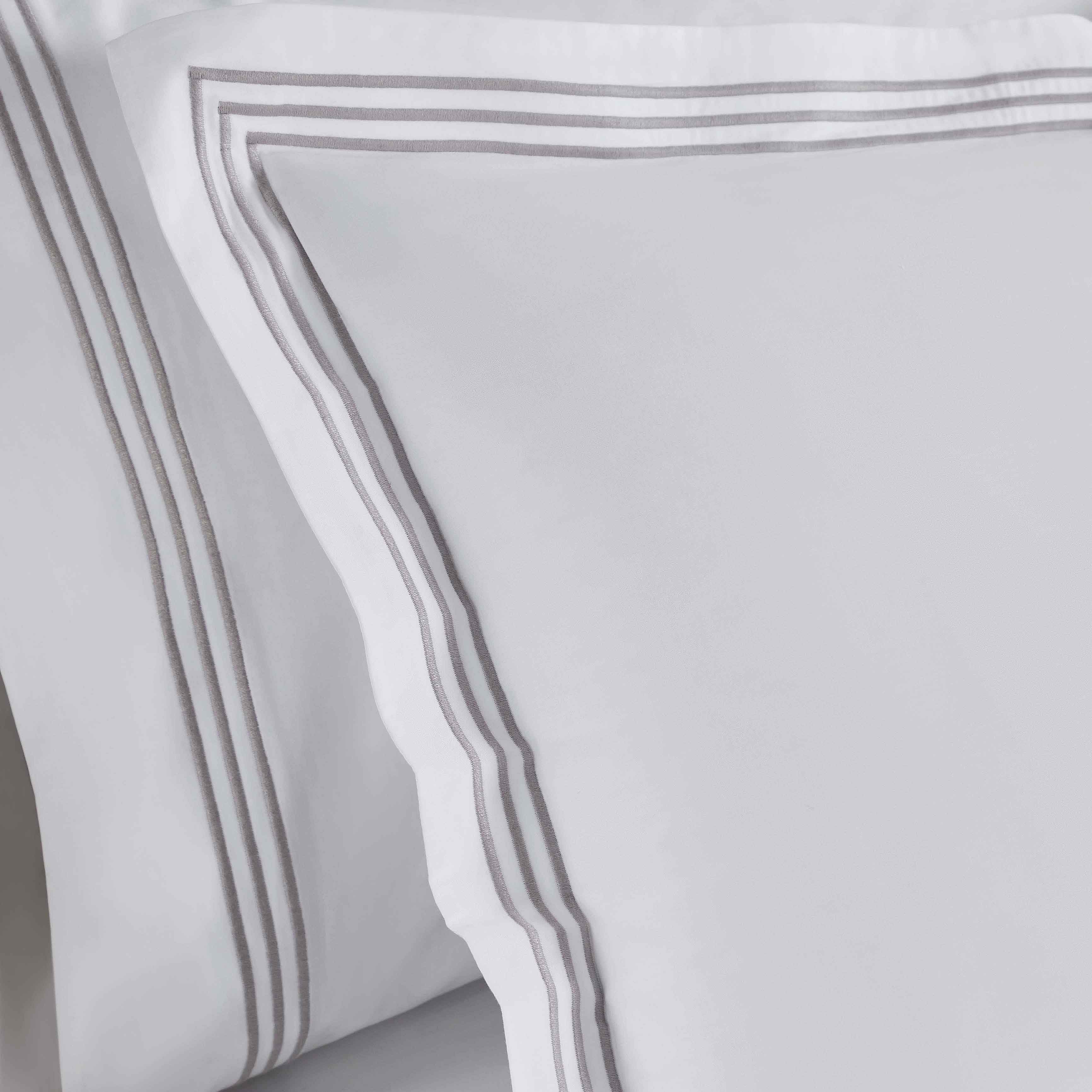 Brandon Cotton 3-Piece Duvet Cover Set with Elegant Three-Line Embroidery - Soft Bedding Set for Master Bedroom, Guest Room & Dorm Decor