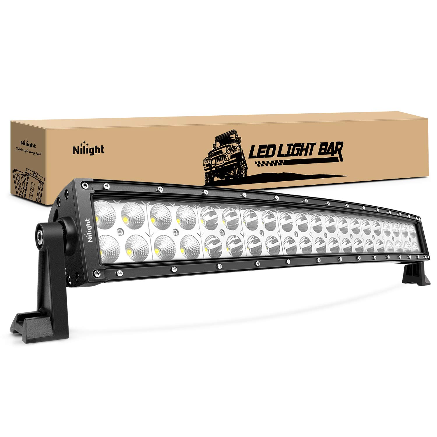 Nilight 70015C-A 22Inch 120W Curved LED Light Bar - Spot Flood Combo Off Road Driving Lamp for Trucks, Jeep, Boat | Waterproof Work Light with 2 Year Warranty | Perfect for Off-Roading, Camping, Night Driving & Emergency Lighting
