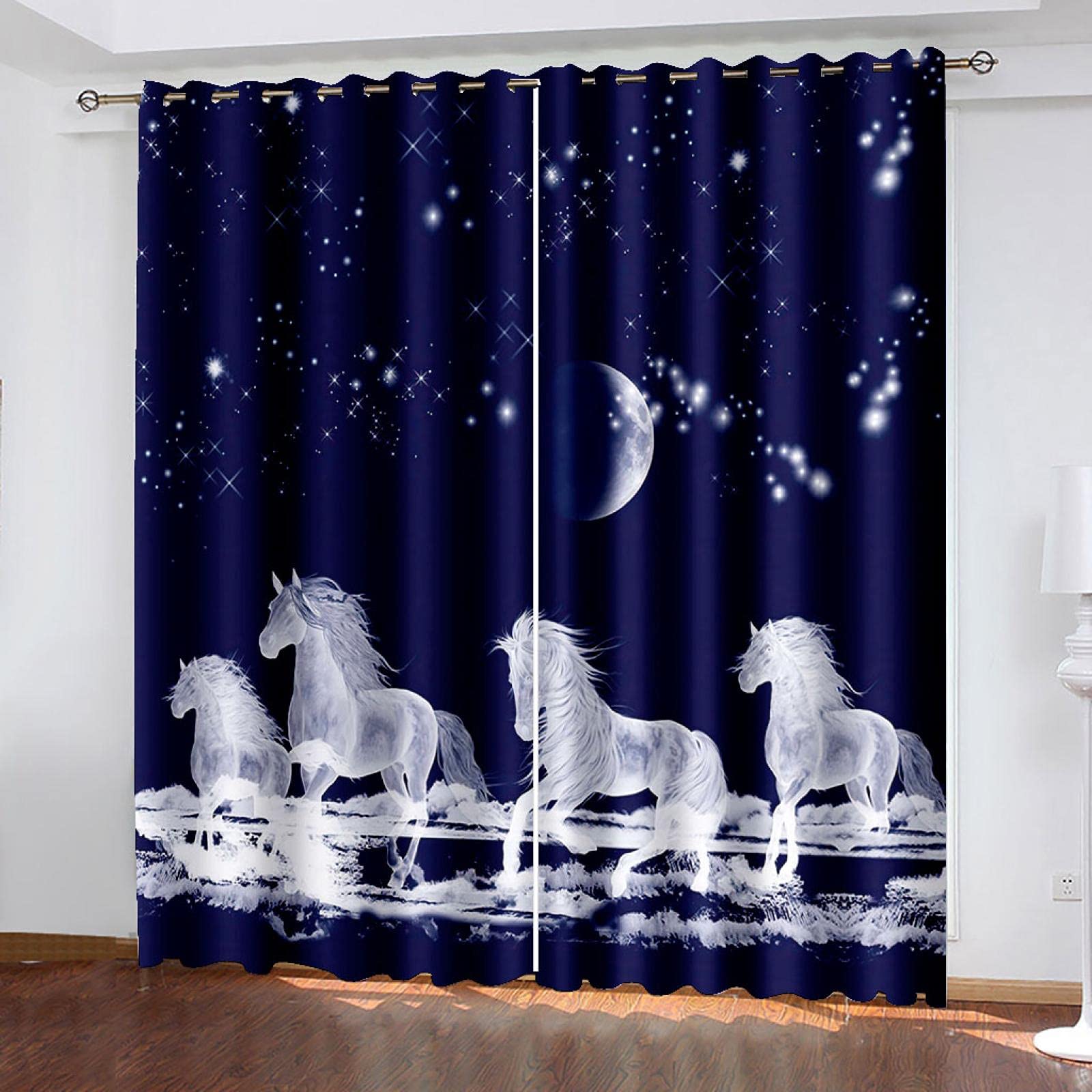 HAOGG 3D Printed Purple & White Horse Design Blackout Curtains - 55x102 Inch (2 Panels) - Soundproof Thermal Insulated Eyelet Curtains for Living Room & Bedroom | Modern Stylish Home Decor for Better Sleep & Energy Efficiency