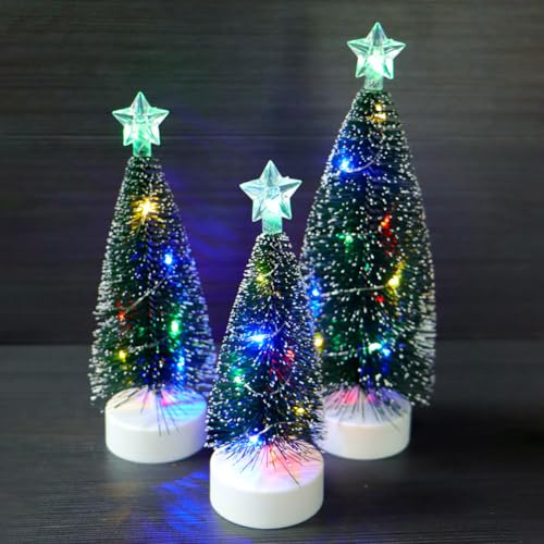 GARVEE Mini Christmas Tree Set of 3 - LED Lighted Desktop Holiday Decor with Artificial Snow Base for Home, Office & Party Decoration | Perfect for Christmas, Winter & Festive Celebrations