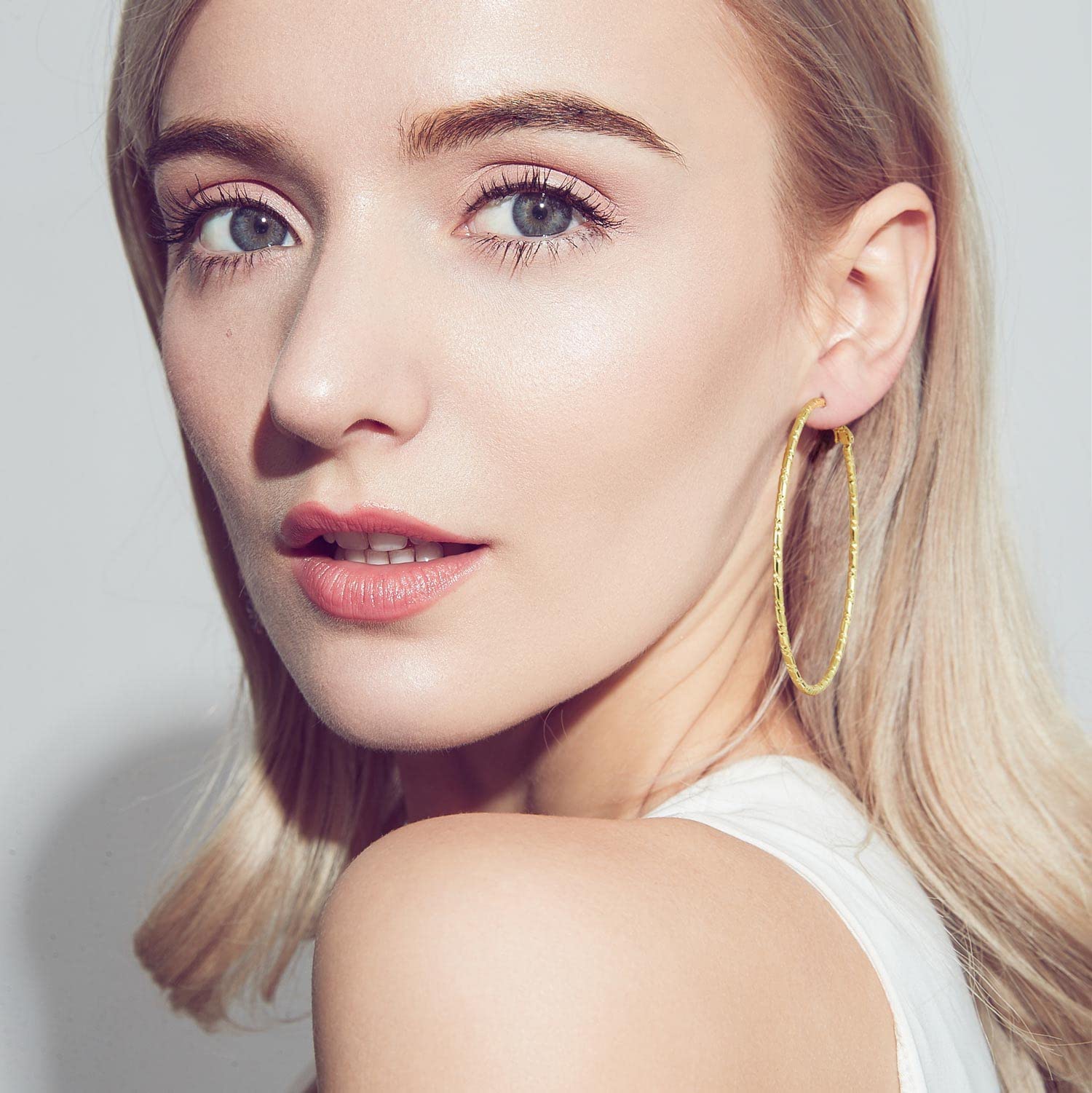 14K Gold Hoop Earrings for Women - Lightweight Hypoallergenic Large Hoops (35mm/45mm/55mm) | SPOINT Elegant Everyday & Party Jewelry for Women