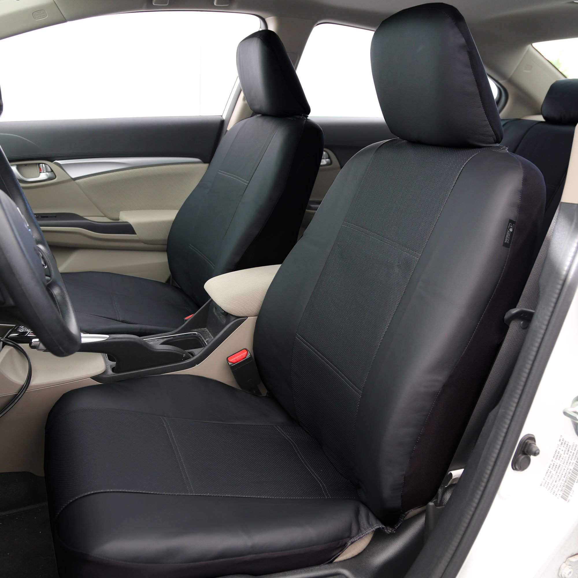 Premium FH Group Deluxe Leatherette Car Seat Covers - Airbag Compatible, Rear Split Design, Universal Fit for Cars, Trucks & SUVs (Black) - Perfect for Road Trips, Daily Commutes & Vehicle Protection PU007112