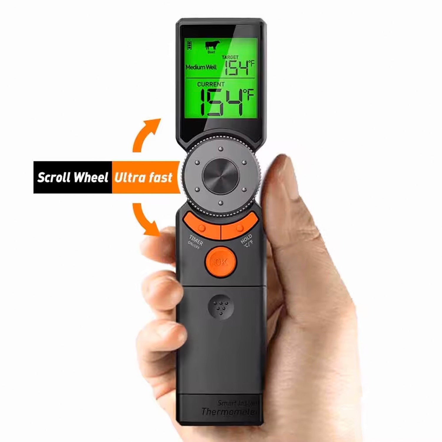 Instant Read Smart Meat Thermometer for Grilling, Smoking, BBQ & Cooking - Digital Food Thermometer with Fast Accurate Temperature Reading for Kitchen, Outdoor & Home Use