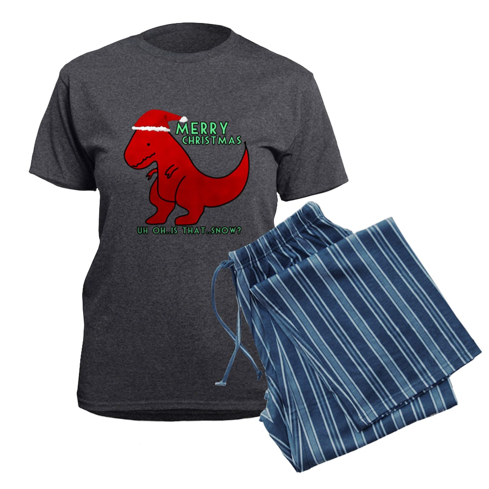 Merry Christmas Cute Dinosaur Women's Charcoal Pajama Set - Cozy Holiday Sleepwear for Christmas Eve & Winter Nights
