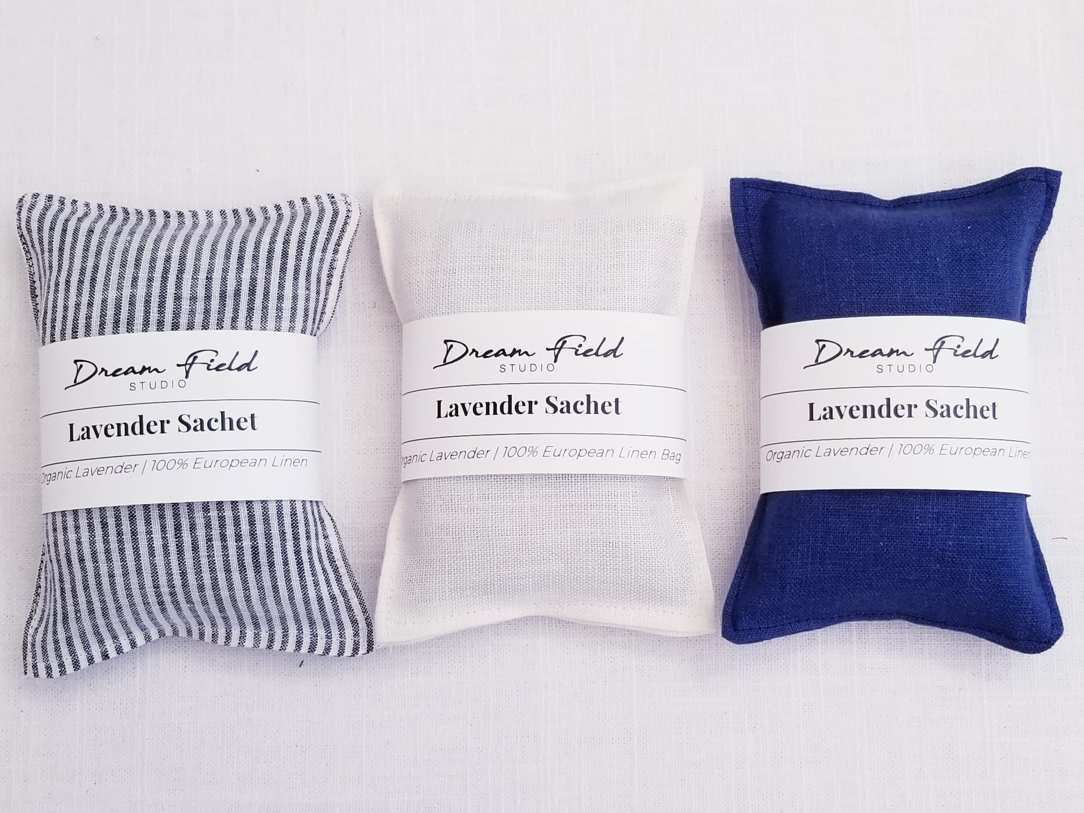 Organic Lavender Sachet 3-Piece Gift Set - Natural Linen Drawer Freshener, Handmade Eco-Friendly Home Fragrance for Closet, Wardrobe & Dresser - Perfect for Gifting, Aromatherapy & Organizing Spaces