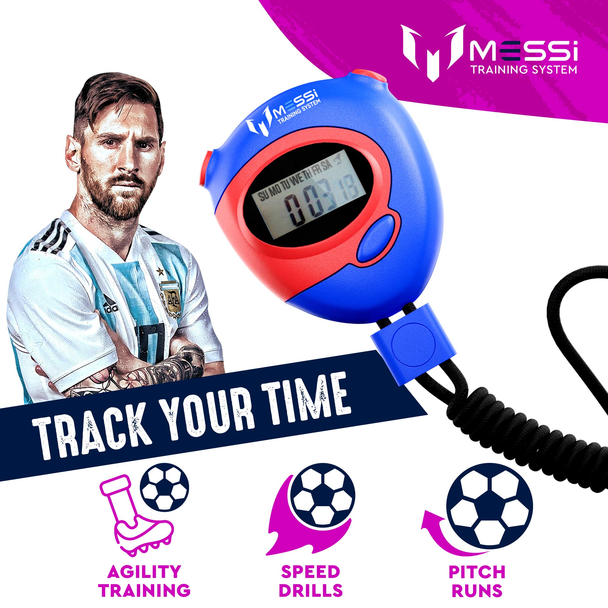 **Lionel Messi Kids Soccer Training Set - 7-Piece Youth Football Kit with Size 4 Soccer Ball, 4 Cones, Stopwatch & Vest - Perfect for Girls' Soccer Practice, Drills & Backyard Games**