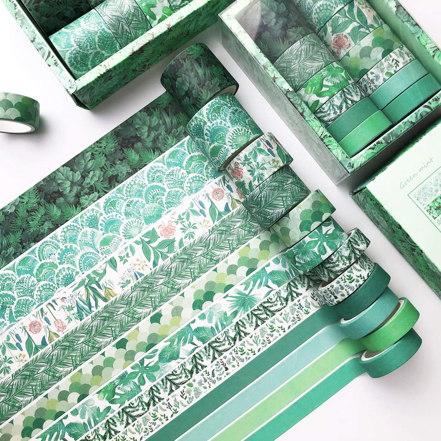 12 Rolls Green Washi Tape Set - Floral Leaf Tree Decorative Masking Tape for DIY Crafts, Scrapbooking, Gift Wrapping & Kids Art Projects | Perfect for Journaling, Home Decor & Party Supplies