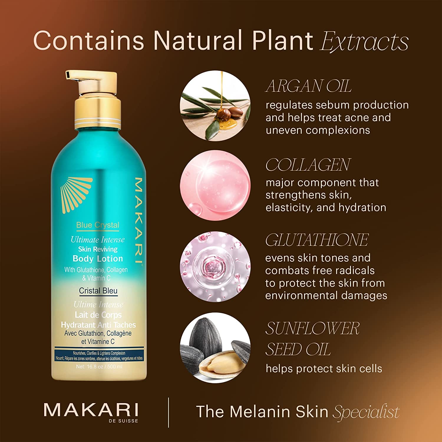 MAKARI Ultimate Intense Blue Crystal Skin Care Set - Body Lotion (16.8 oz) & Face Cream (50 ml) with Glutathione & Collagen | Hydrating & Revitalizing Moisturizer for All Skin Types | Perfect for Daily Skincare Routine & Anti-Aging Treatment