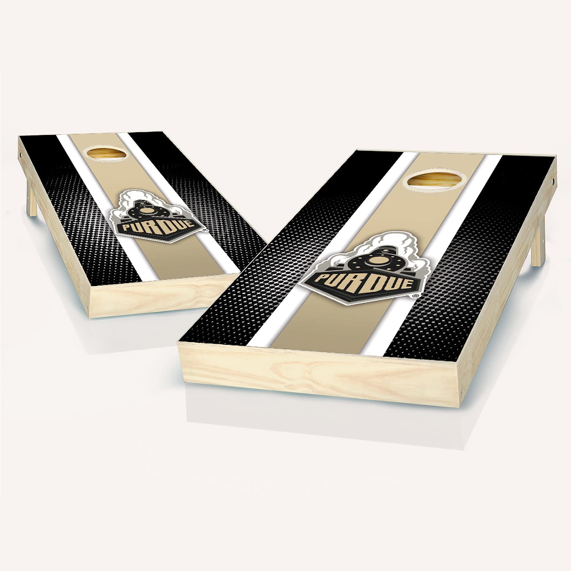 Purdue Stripe Cornhole Game Set - 2 Wooden Cornhole Boards & 8 Bean Bags - Premium Outdoor Lawn Game for Backyard, Tailgating, and Parties