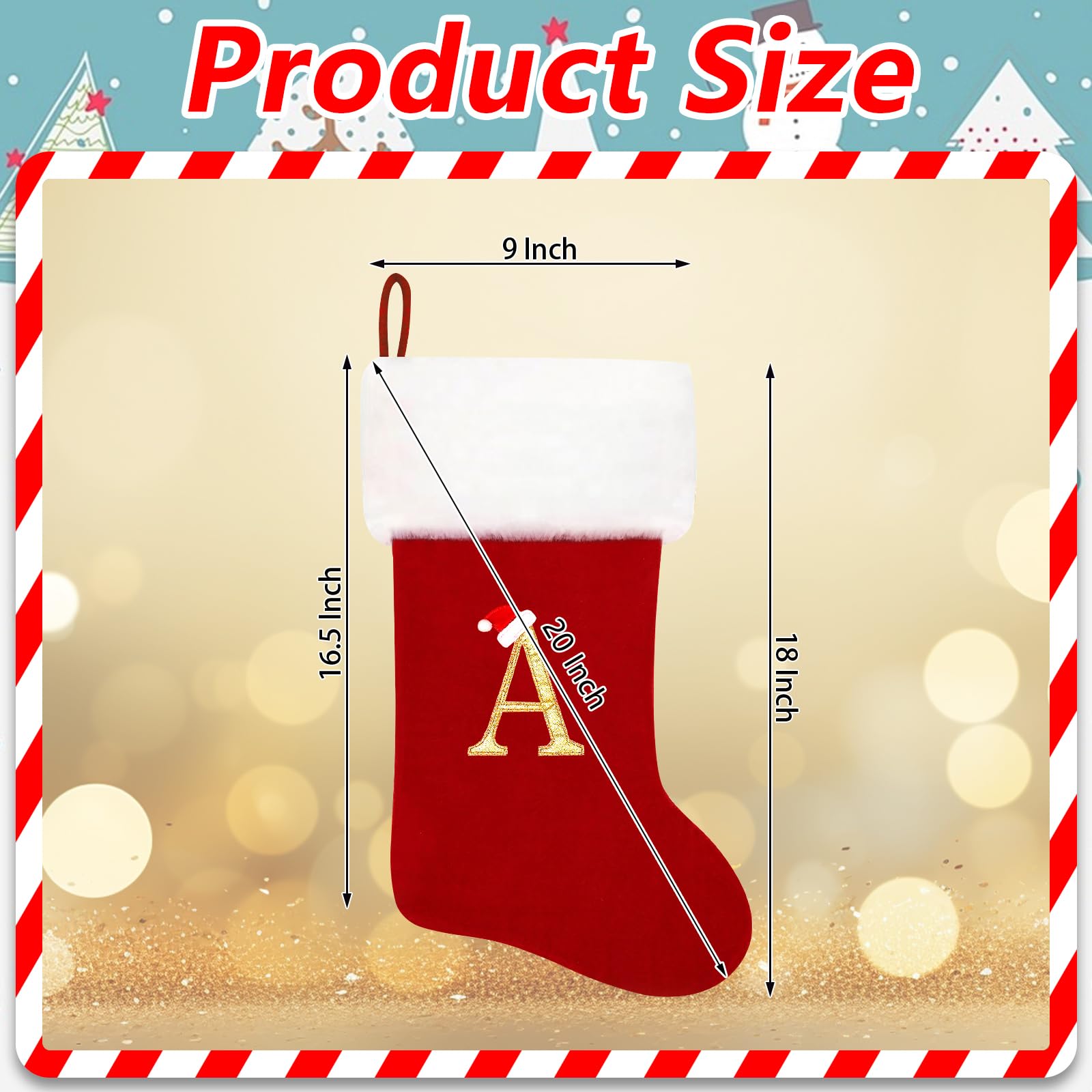 20 Inch Personalized Red Velvet Christmas Stockings with White Plush Cuff - Embroidered Monogram Letter J - Classic Holiday Decor for Fireplace Mantel, Gift Giving & Family Christmas Traditions
